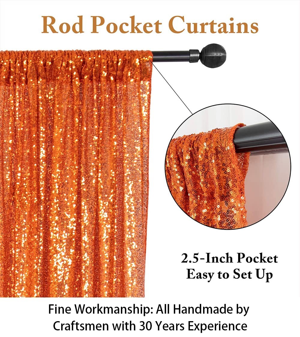 Orange Sequin Curtain Fabric Drapes Christmas Backdrop 2ftx7ft 60x215cm 2 PCS