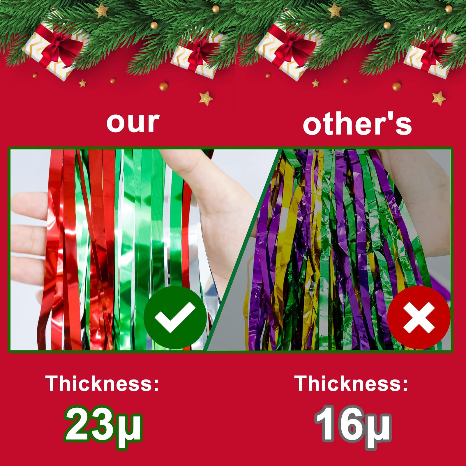 2 PCS Christmas Foil Fringe Curtains Tinsel Photo Backdrop 3.2×8.2 Ft Holiday