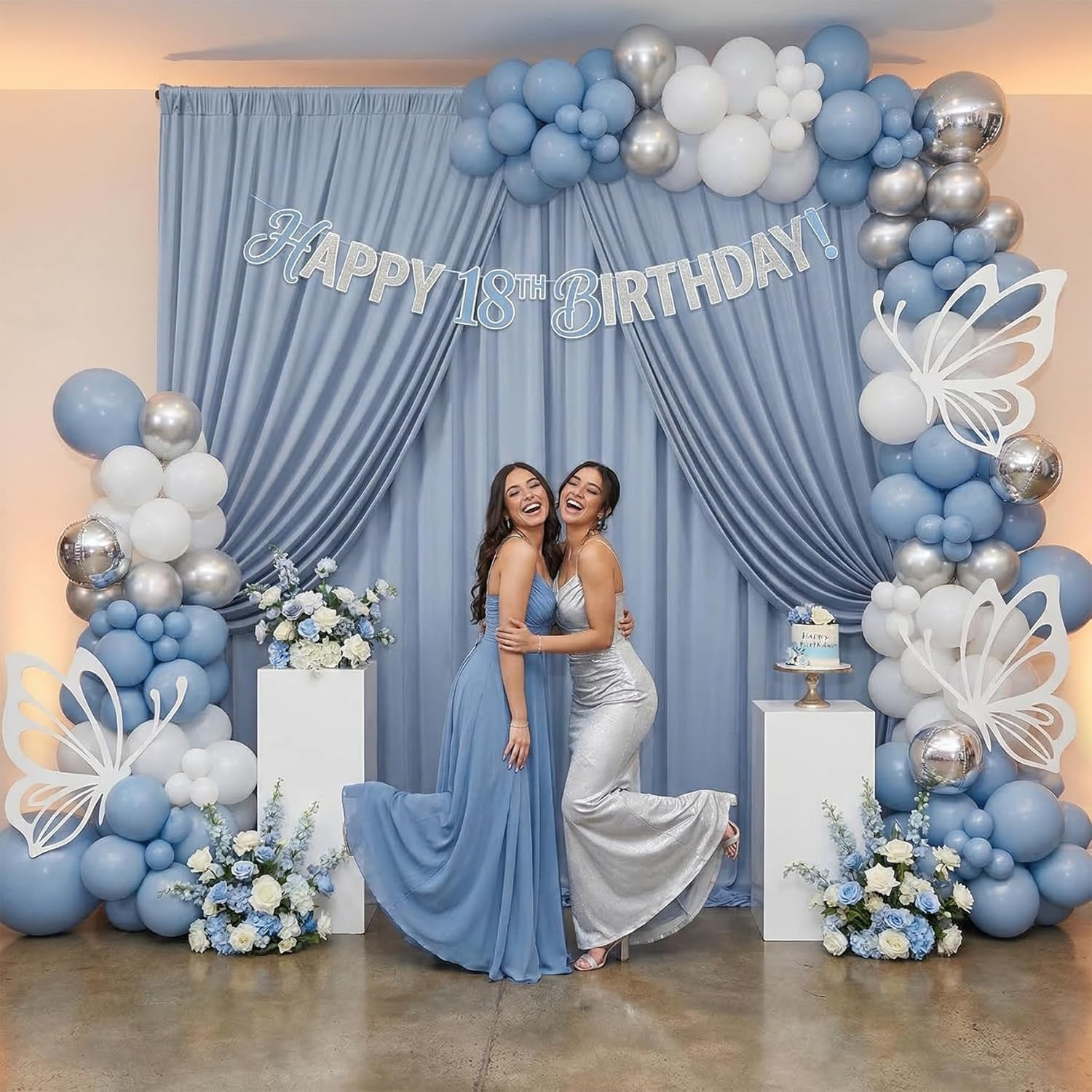 40Ftx12Ft Dusty Blue Backdrop Curtains for Parties, Wrinkle Free Polyester Photo