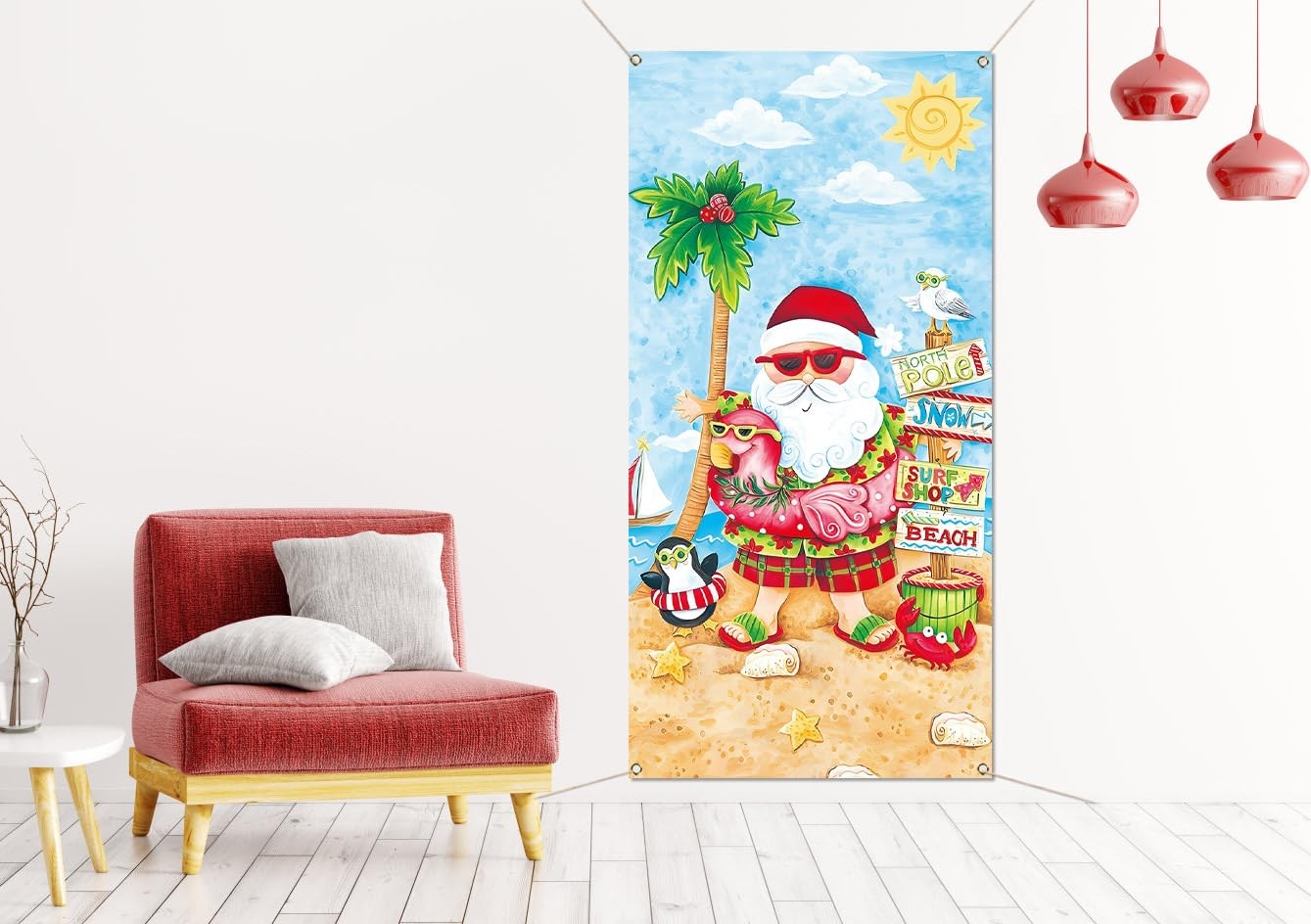 Christmas July Door Cover Tropical Summer Beach Hawaiian Themed Party Decorat…