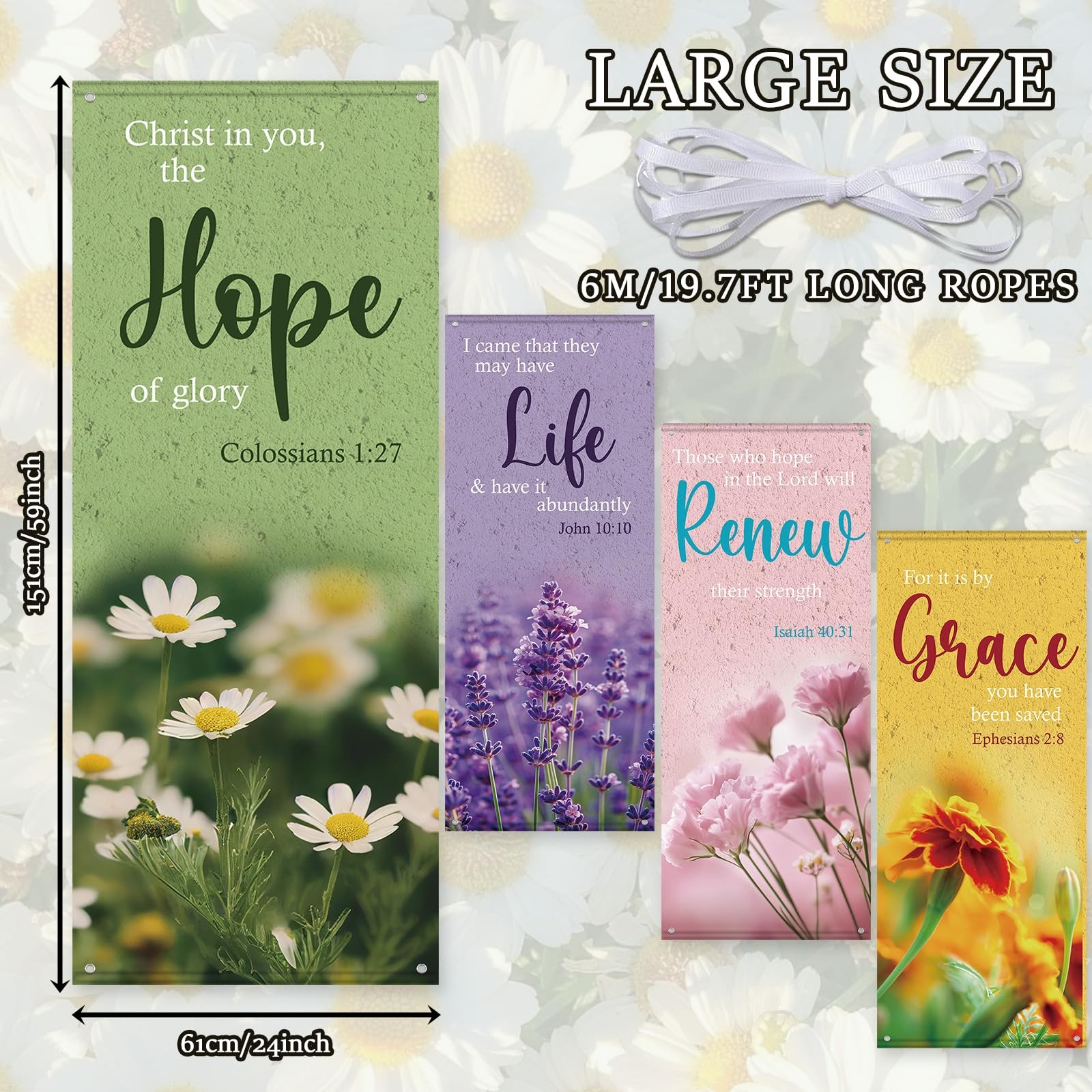 4Pcs Church Banner with Scripture for Sanctuary Wall Worship Classical True Nort