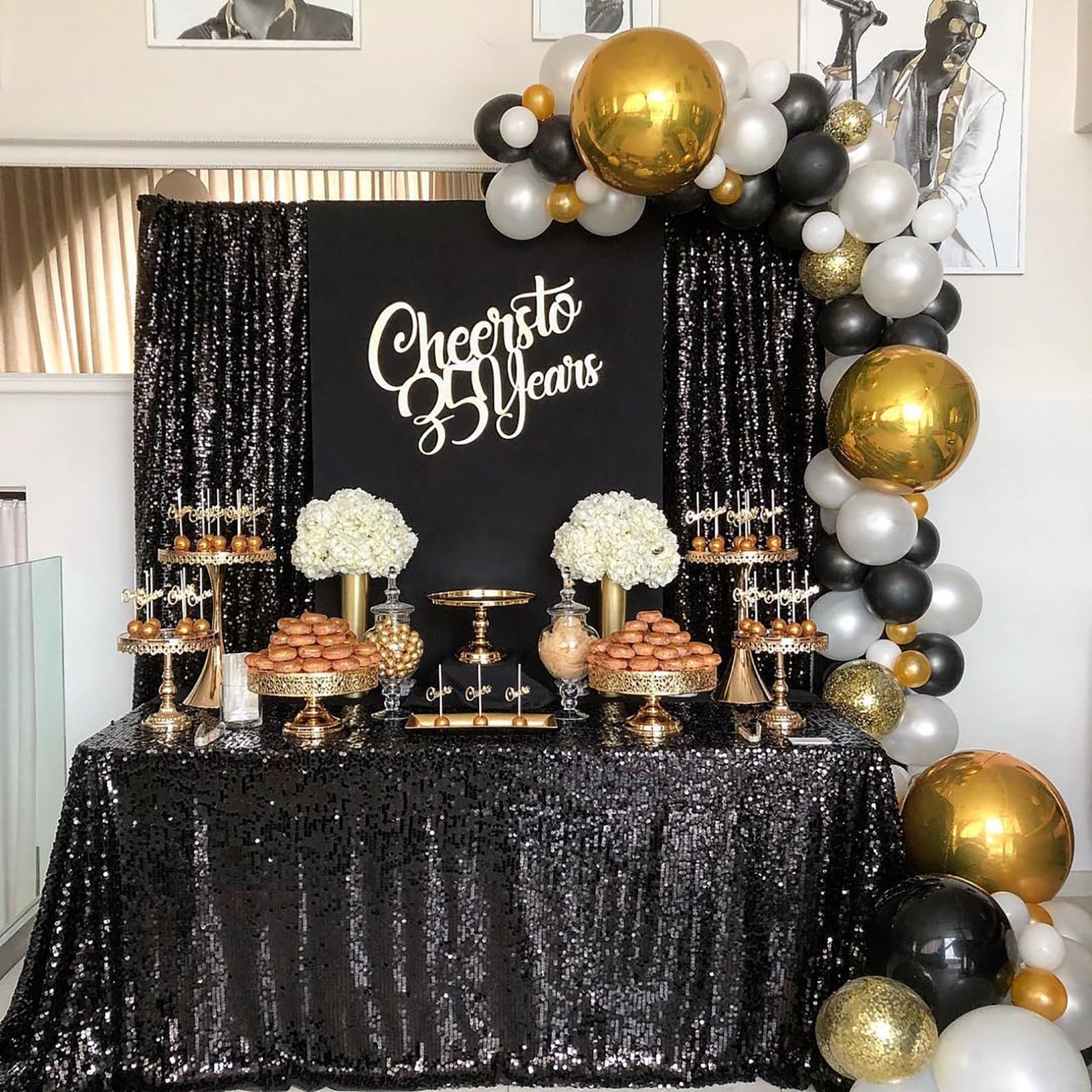 4 PCS 2x8FT Black Sequin Backdrop Curtains Halloween Party Wedding Decoration