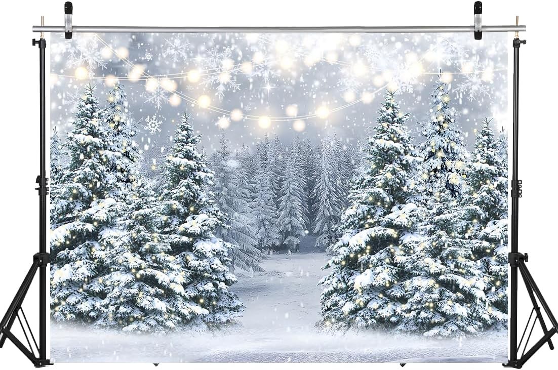 7X5Ft Winter Snow Scenery Backdrop Glitter Winter Forest Photography Backdrop Sn