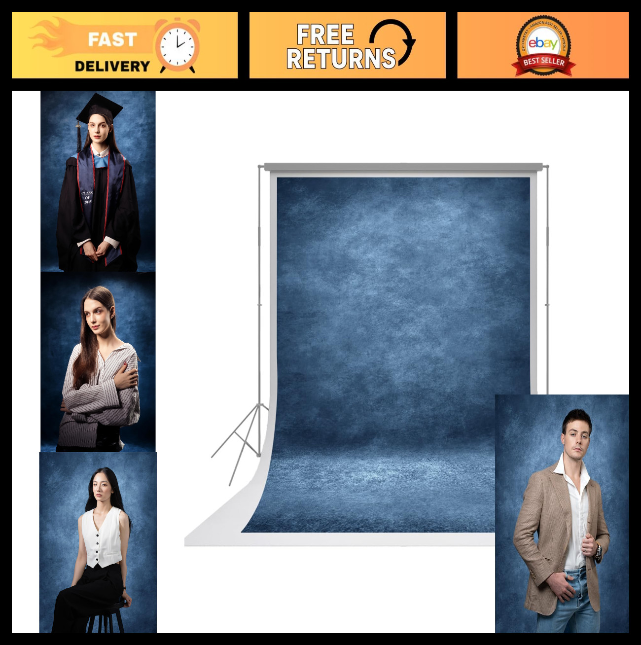 8x10ft Dark Blue Abstract Photography Backdrop for Studio, Portraits, Graduation