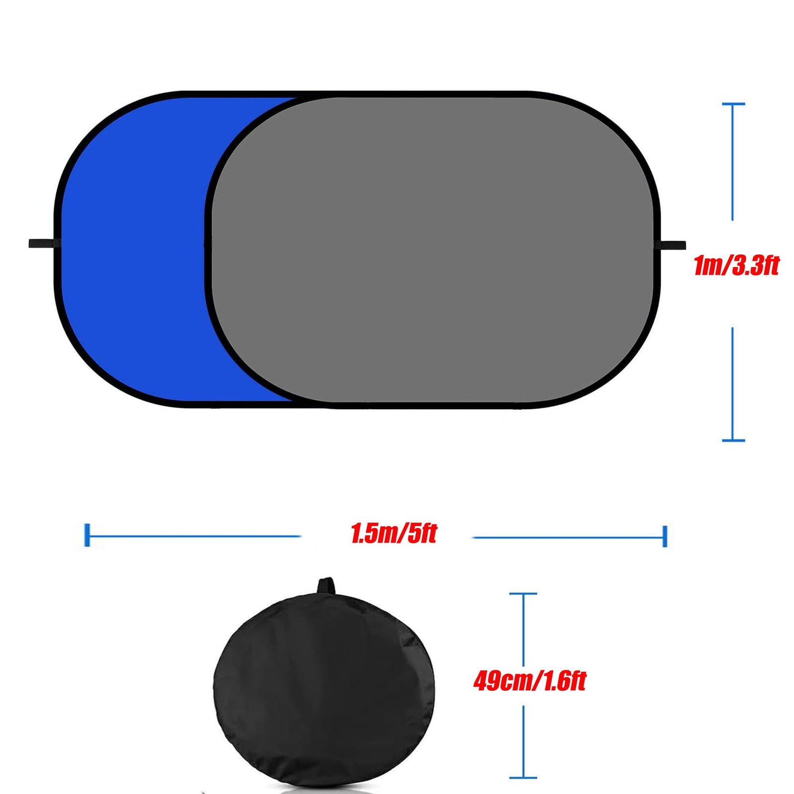 3.3x5ft/1×1.5m Chromakey Blue Grey Backdrop with 6.23ft Stand, 2-in-1 Blue Sc…