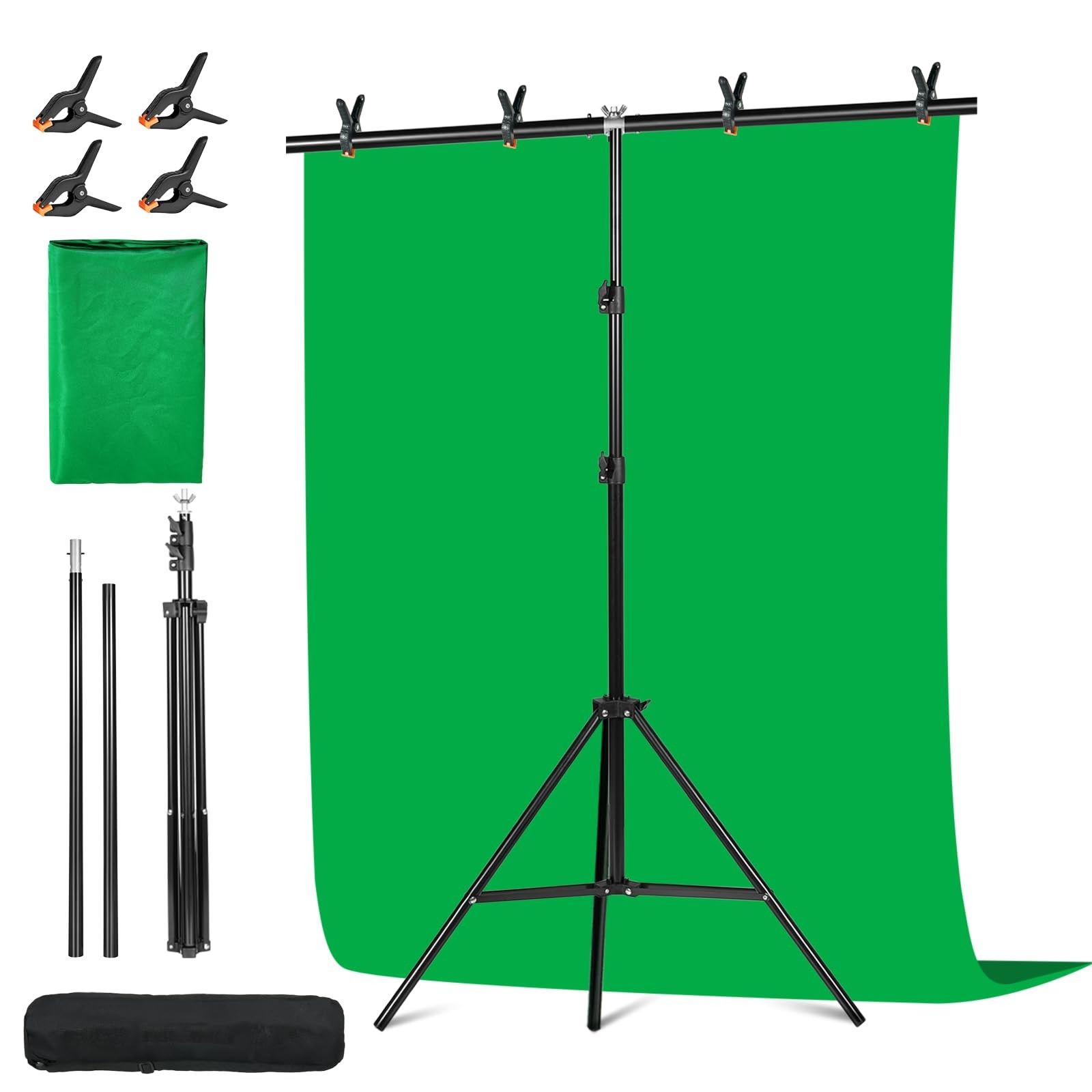 Green Screen Backdrop Kit Adjustable Stand 6.5×5 Ft Portable Photo Gaming