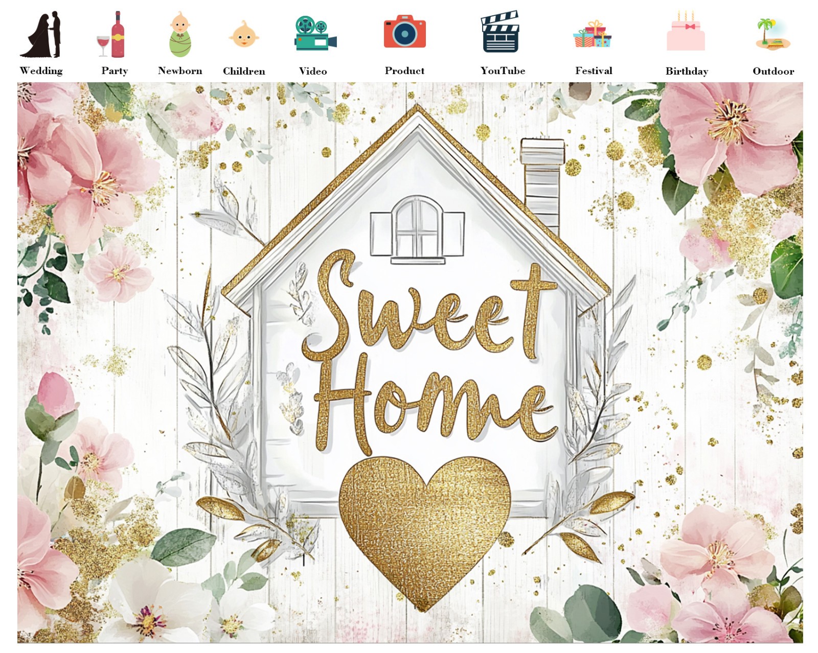 10x8ft Pink Floral Home Sweet Home Housewarming Vinyl Backdrop Photo Background