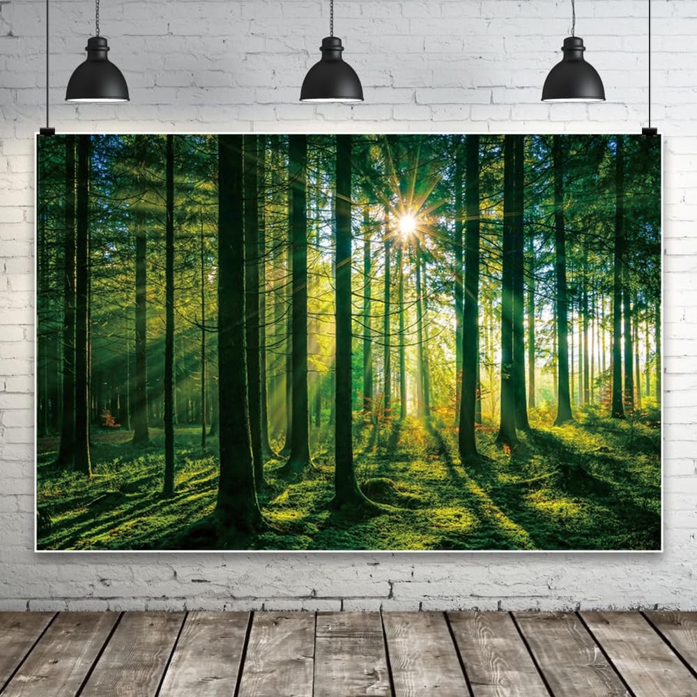 7x5ft Green Forest Backdrop for Photography, Camping, Nature, Woodland, Lands…