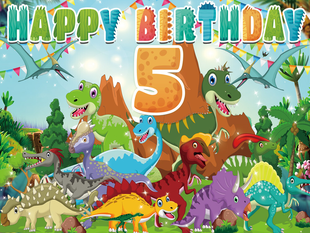 Cartoon Dinosaur 1st t0 9th Personalised Birthday Backdrop Party Supplies 7x5Ft