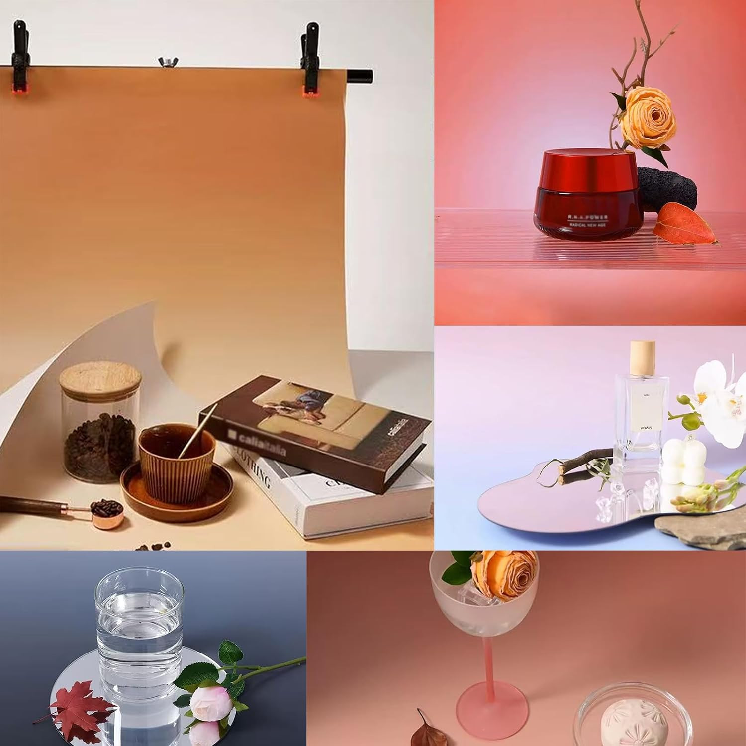 7PCS 14Patterns Photo Backdrop Gradient Paper with Stand: Flat Lay Seamless
