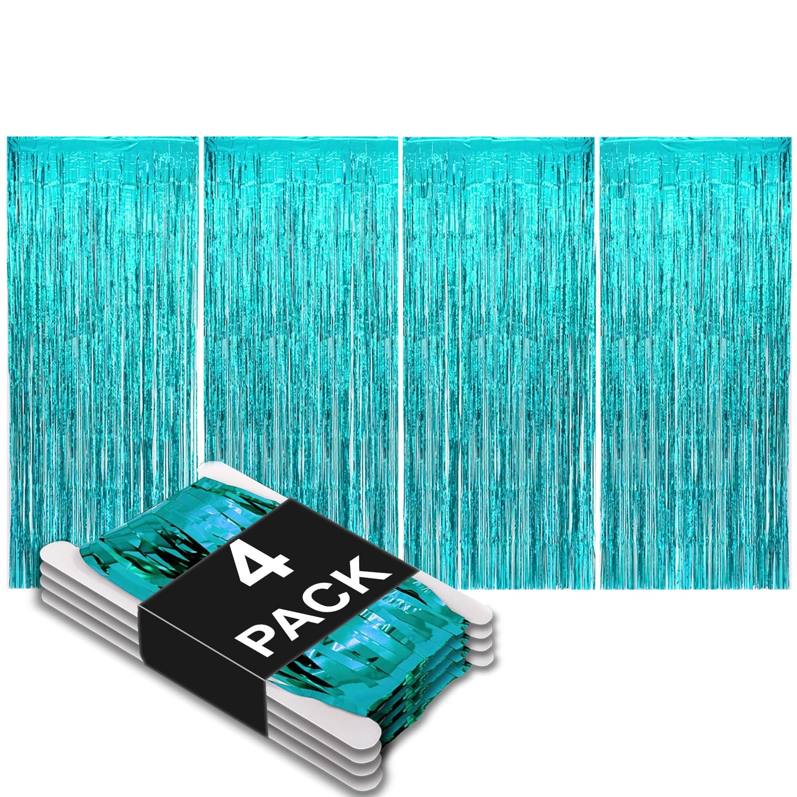 4 Pack Turquoise Tinsel Party Backdrop Curtain 3.3×8.2 FT Metallic Fringe Decor
