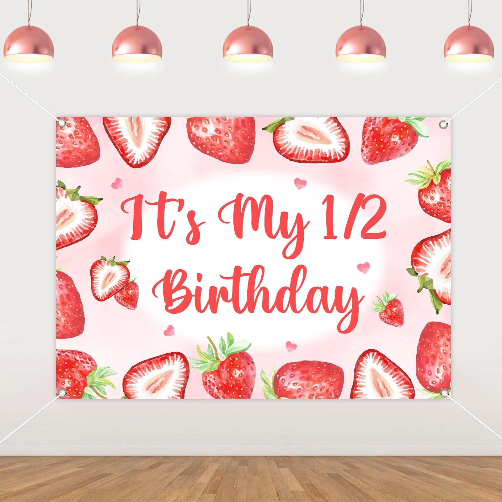 Strawberry 1 / 2 Birthday Party Backdrop 3×5 FT Berry Sweet Half Year Old