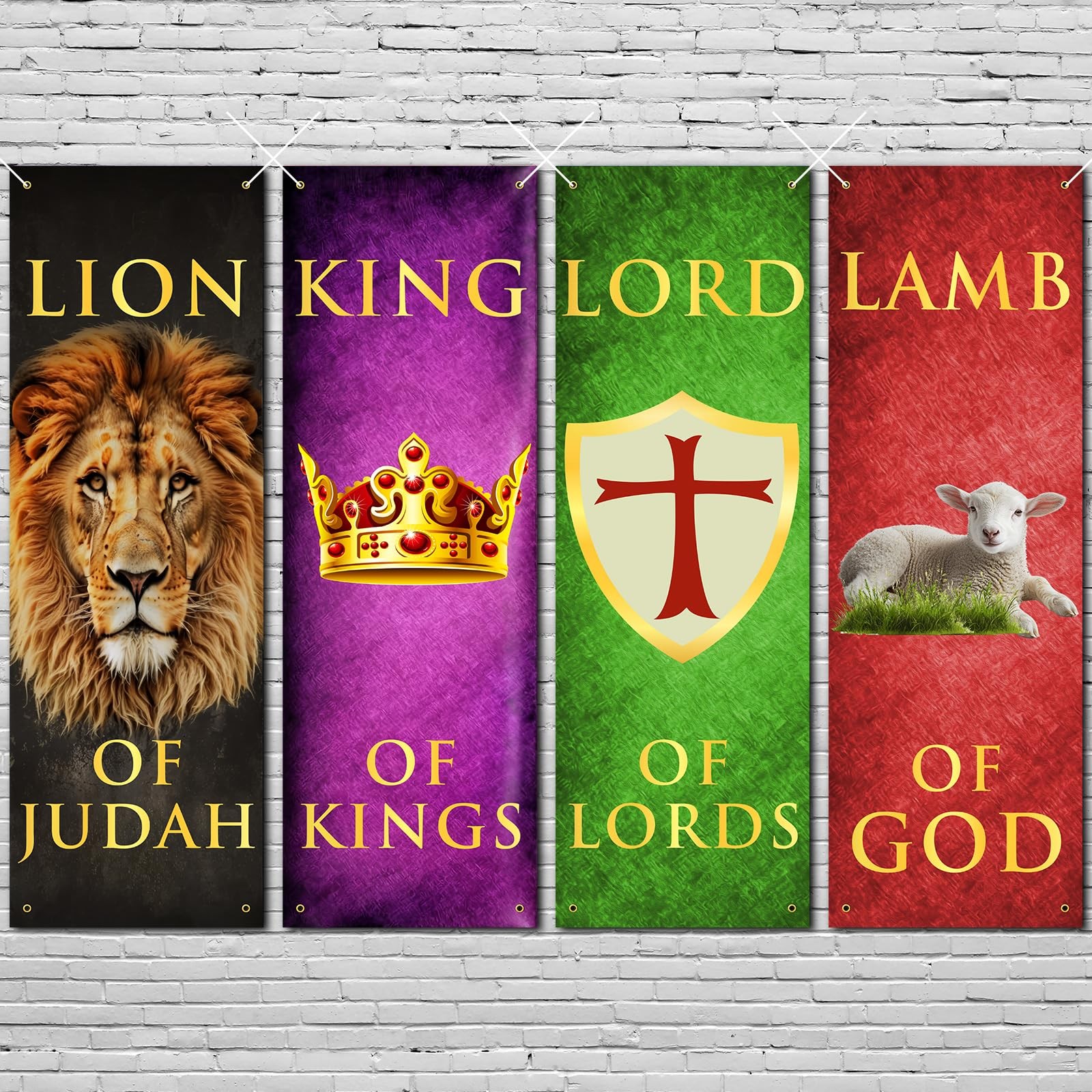 4PCS Church Banners for Sanctuary Wall Worship Scripture Christmas Banner Lio…