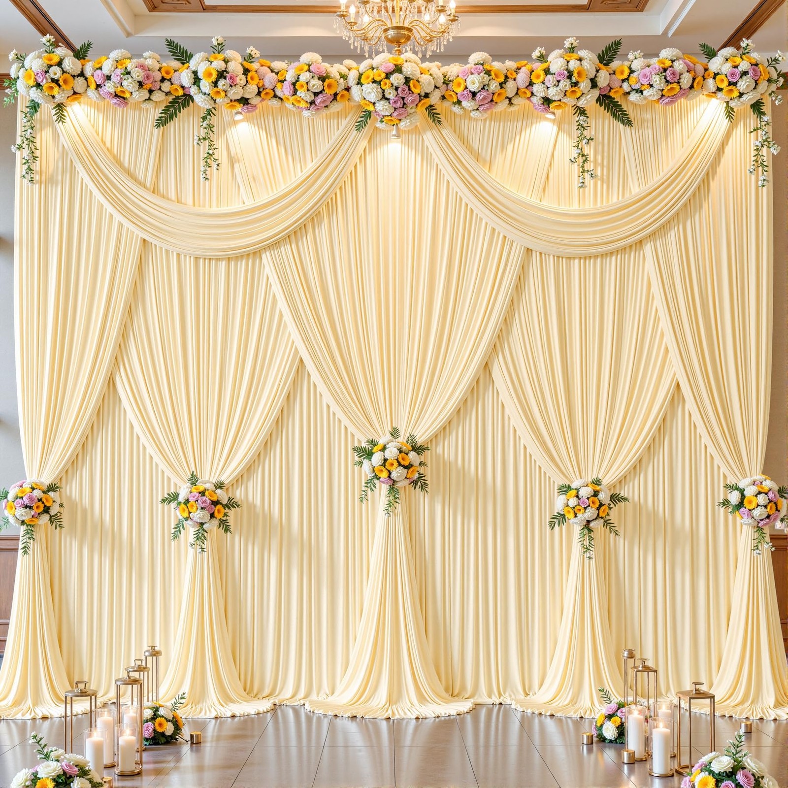 10 Panels Champagne Backdrop Curtains – W4′ x H10′(10 panels),