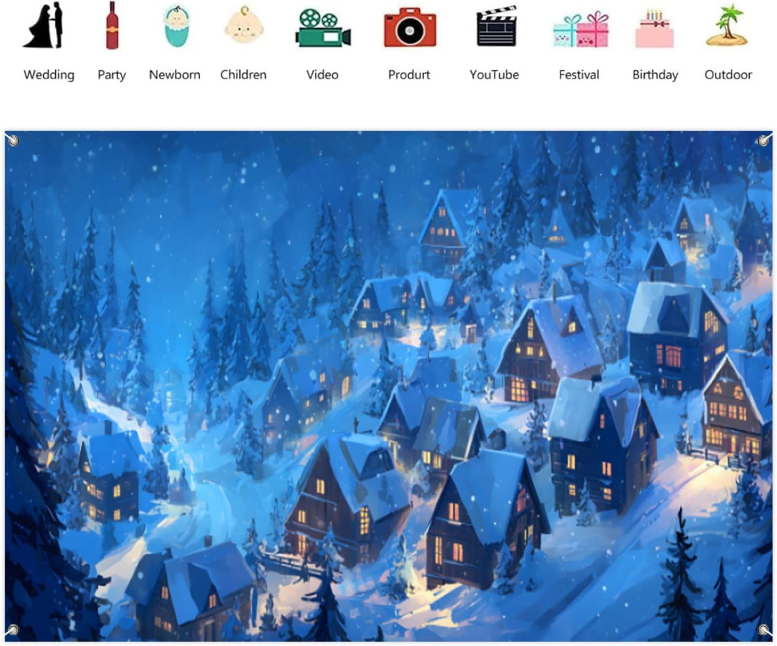 Christmas Village Backdrop 20x10ft Rustic Night View Forest Trees Snowing Lights