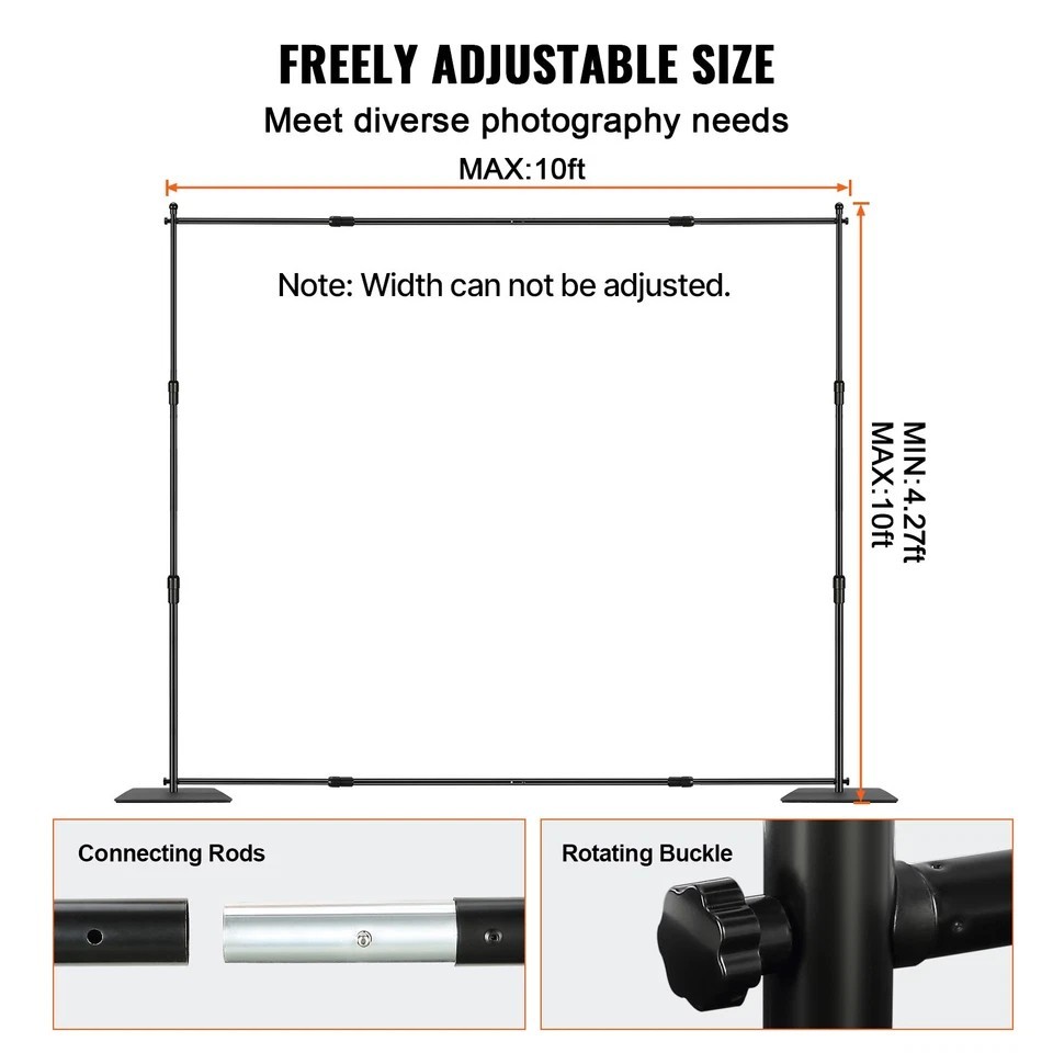 10×10 ft Backdrop Stand Pipe and Drape Kit Heavy Duty Carbon Steel Base Banner