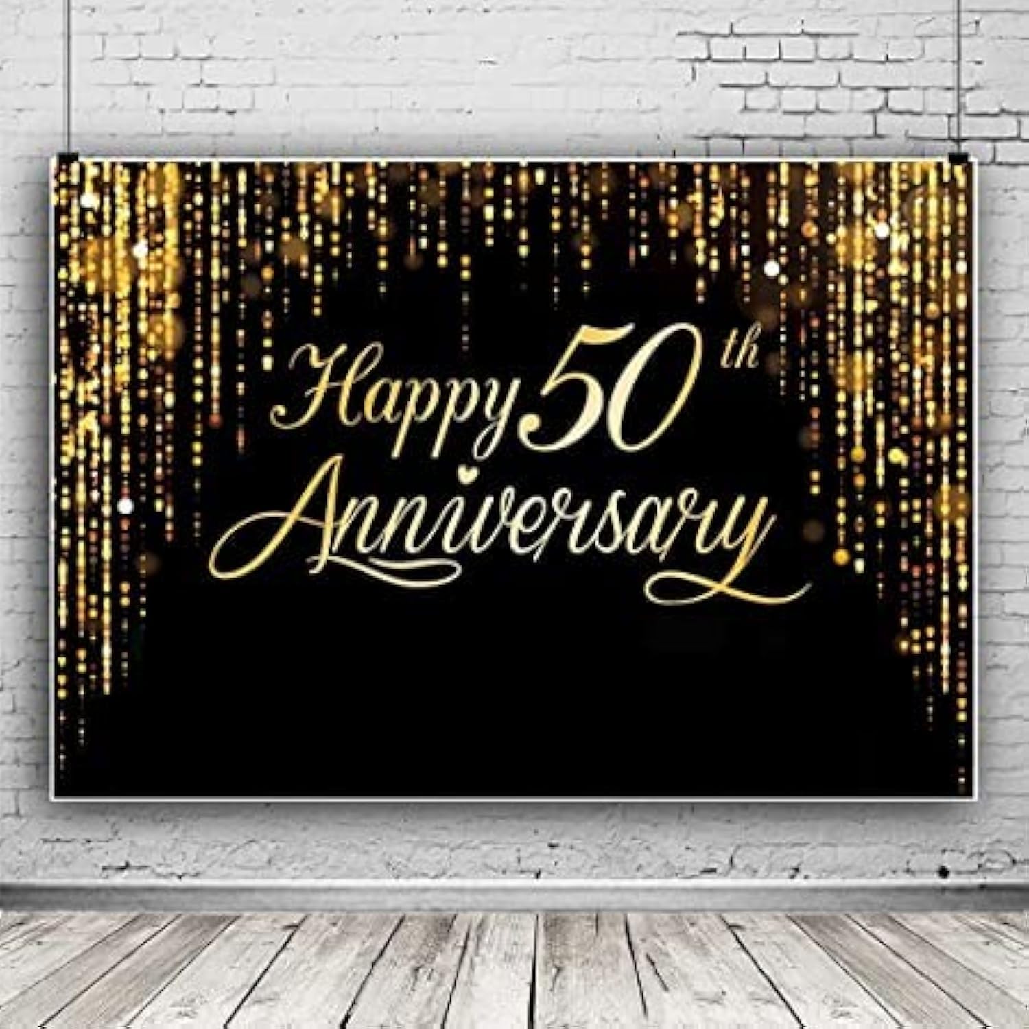 Happy 50th Anniversary Backdrop Black Gold Background Bokeh Dots Extra Large