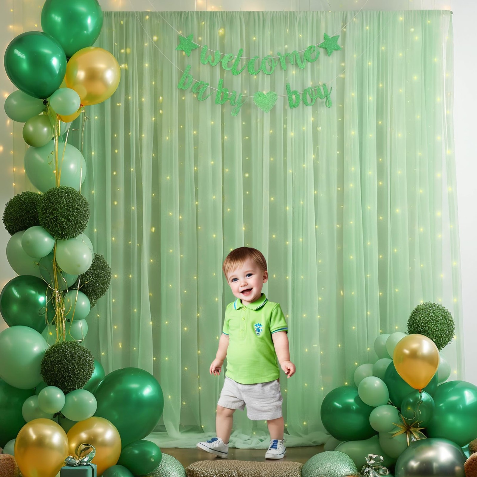 10x10ft Olive Green Tulle Backdrop 10ft x 10ft(2 Panels 5*10ft),