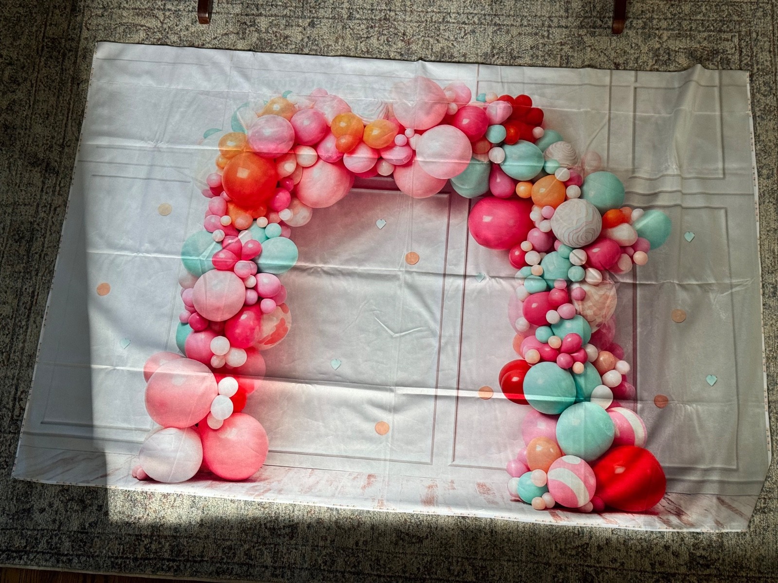 Pink Balloon Arch microfiber photo backdrop by Kate Backdrops 3’x5′, used once