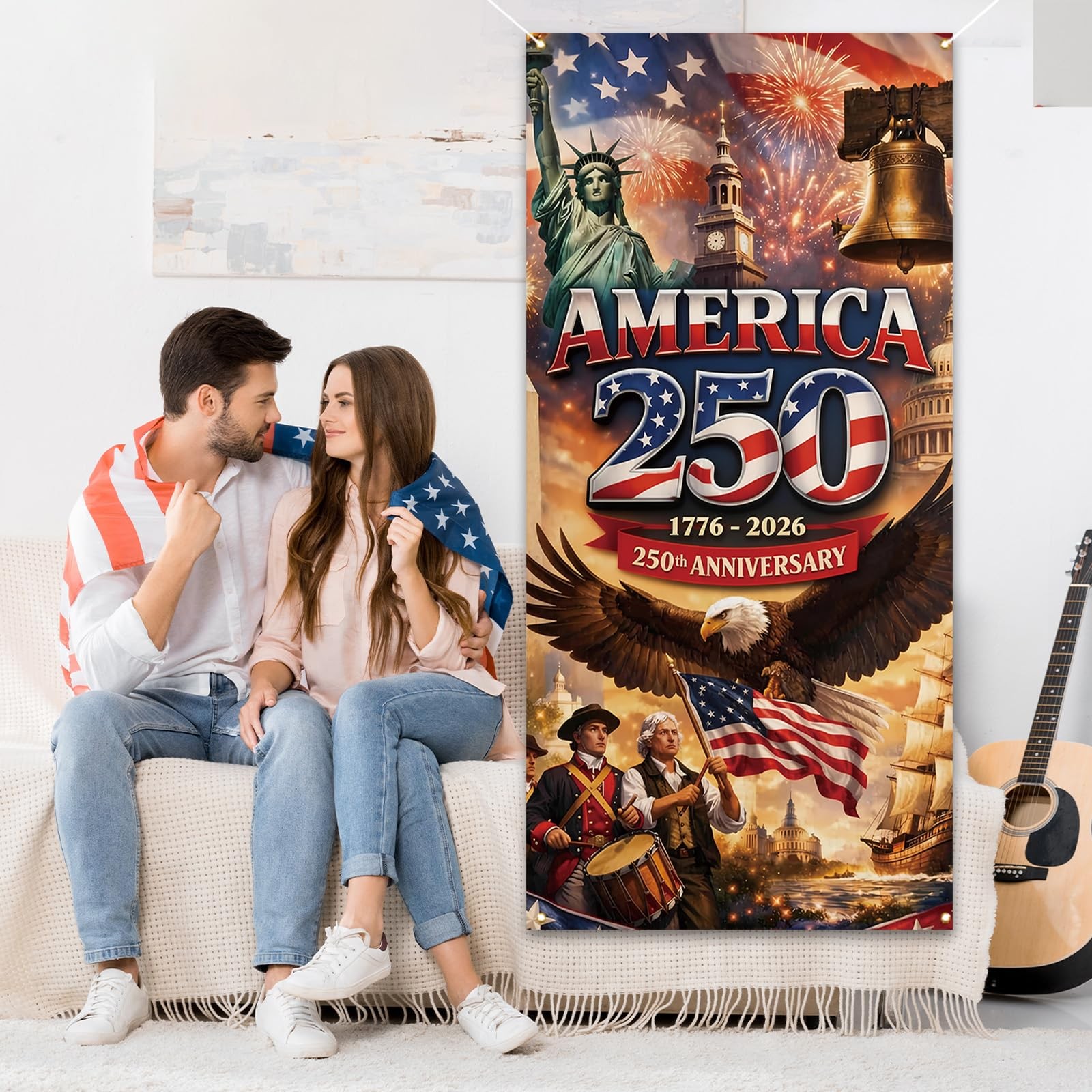 America 250 Anniversary Door Cover Patriotic Photo Backdrop 4Th of July Fourth o