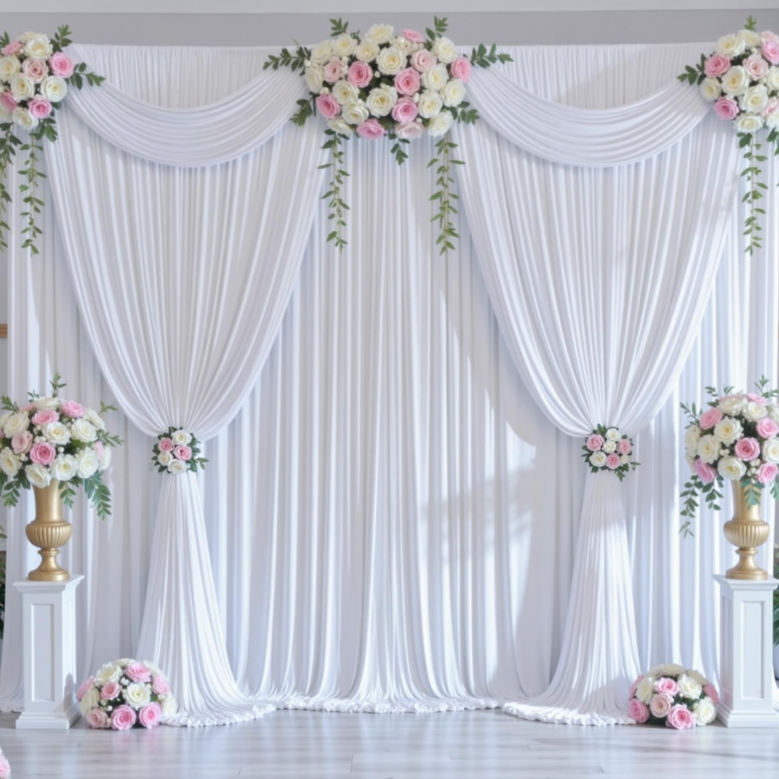 10x10ft Wrinkle Free White Backdrop Curtains 2 Panels 5x10ft Silky Polyester
