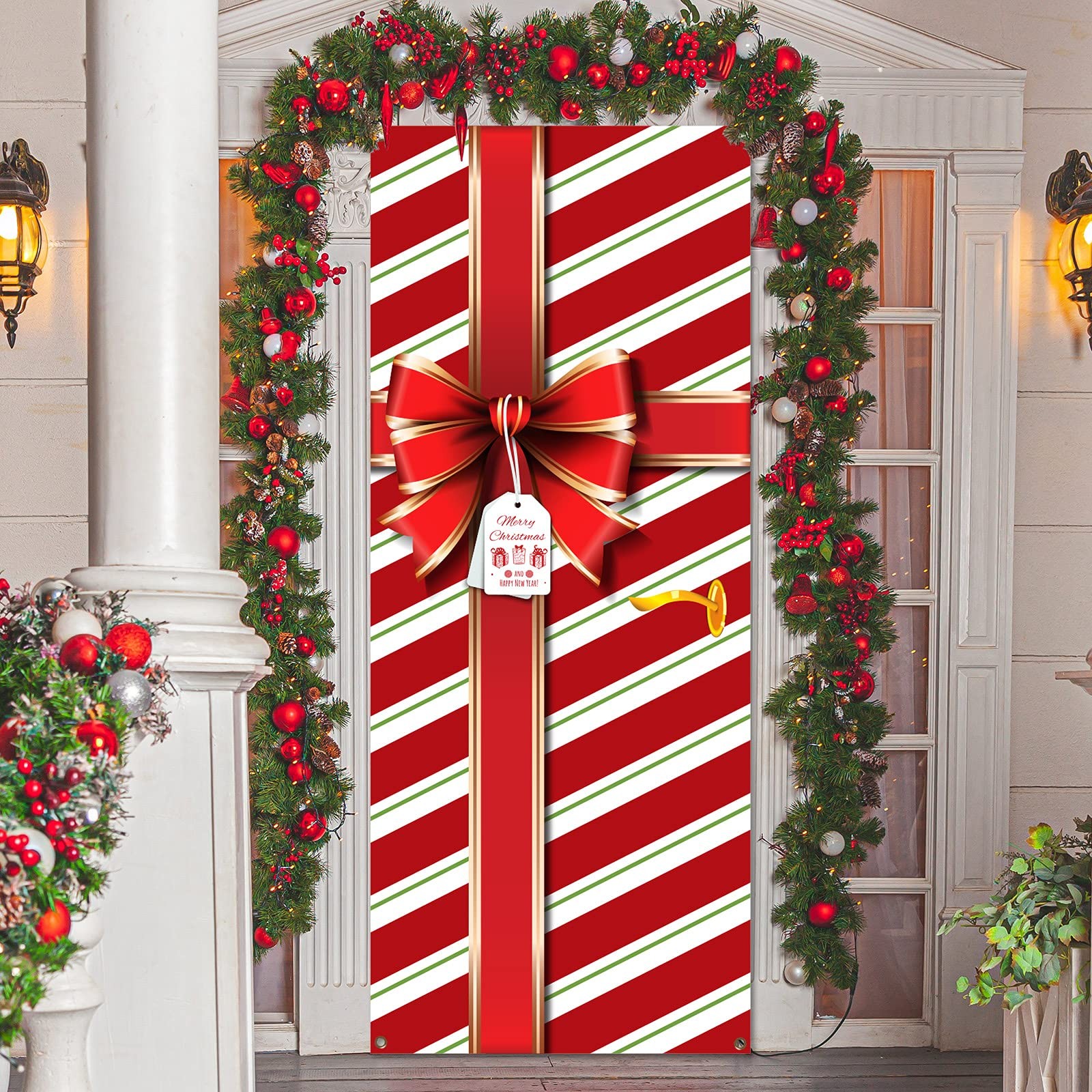 Christmas Door Cover Decoration Merry Box Bowknot Photography One Size, Red