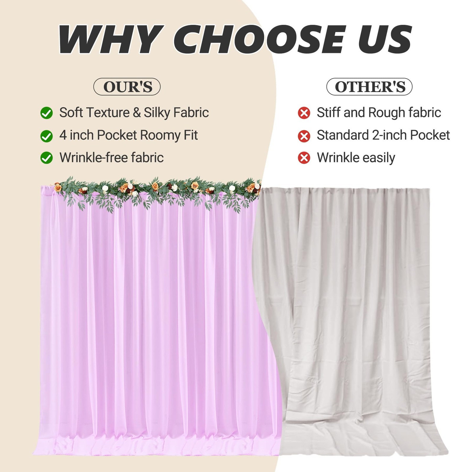 40ft x 10ft Pink Backdrop Curtains, Wrinkle-Free 5ft x 10ft, 8 Panels,