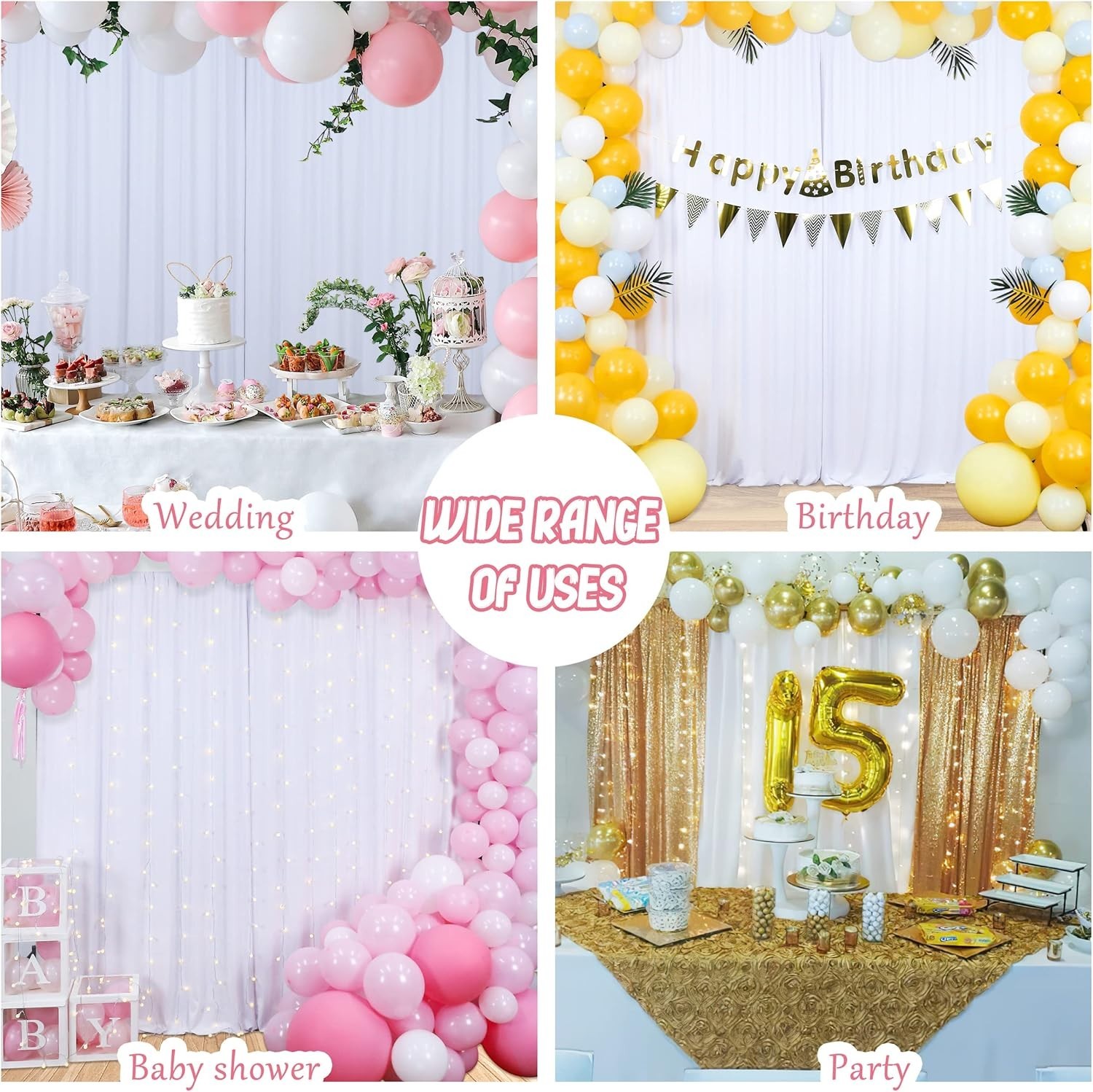 White Backdrop Curtains 10x10FT Party Drapes 2PCS 5x10FT Event Photo Decor NEW