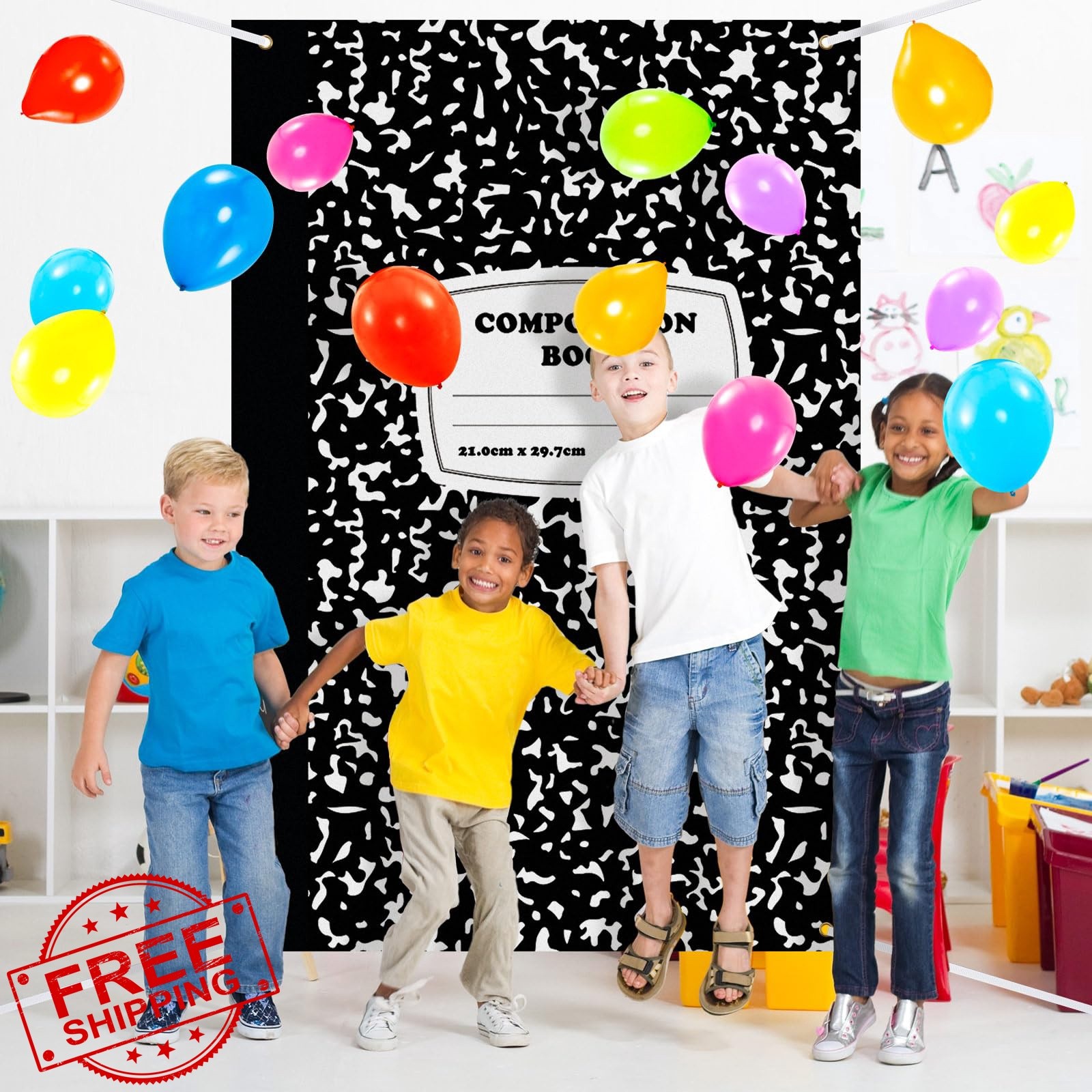 Hahafelt 6.6×4.4ft Backdrop Composition Notebook Classroom Decor