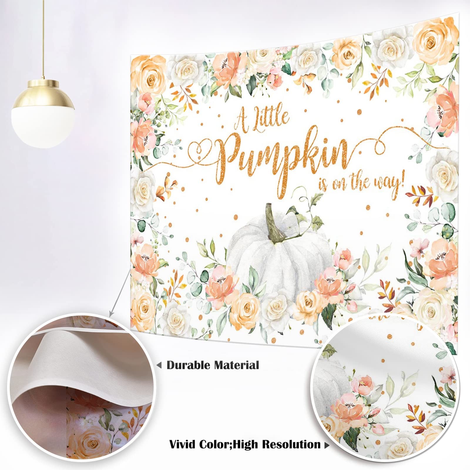 Fall Baby Shower Backdrop A Little Pumpkin Is On The Way Orange 7×5 Ft
