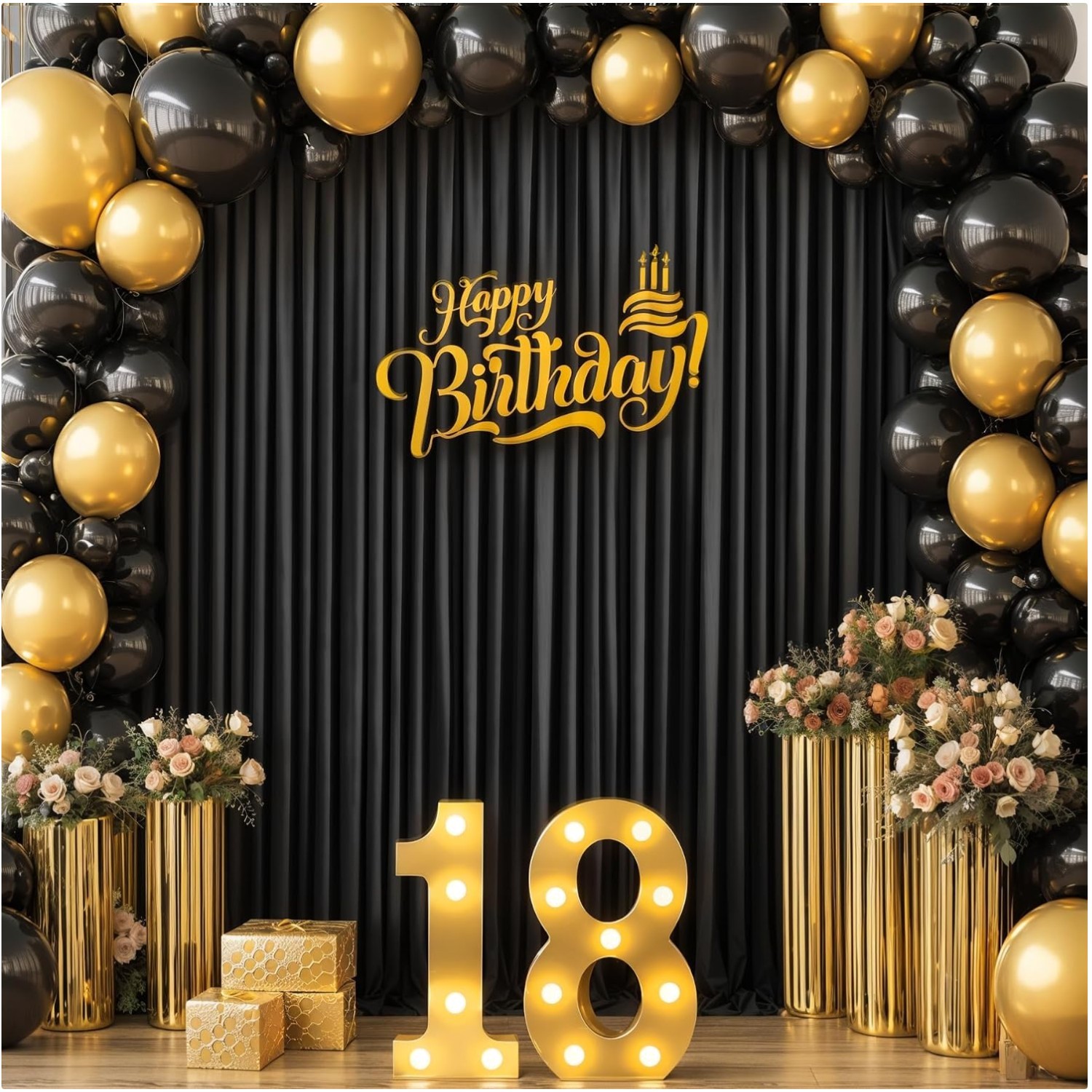Elegant 10ft x 7ft Black Backdrop Curtains – Set of 2 for Parties & Weddings