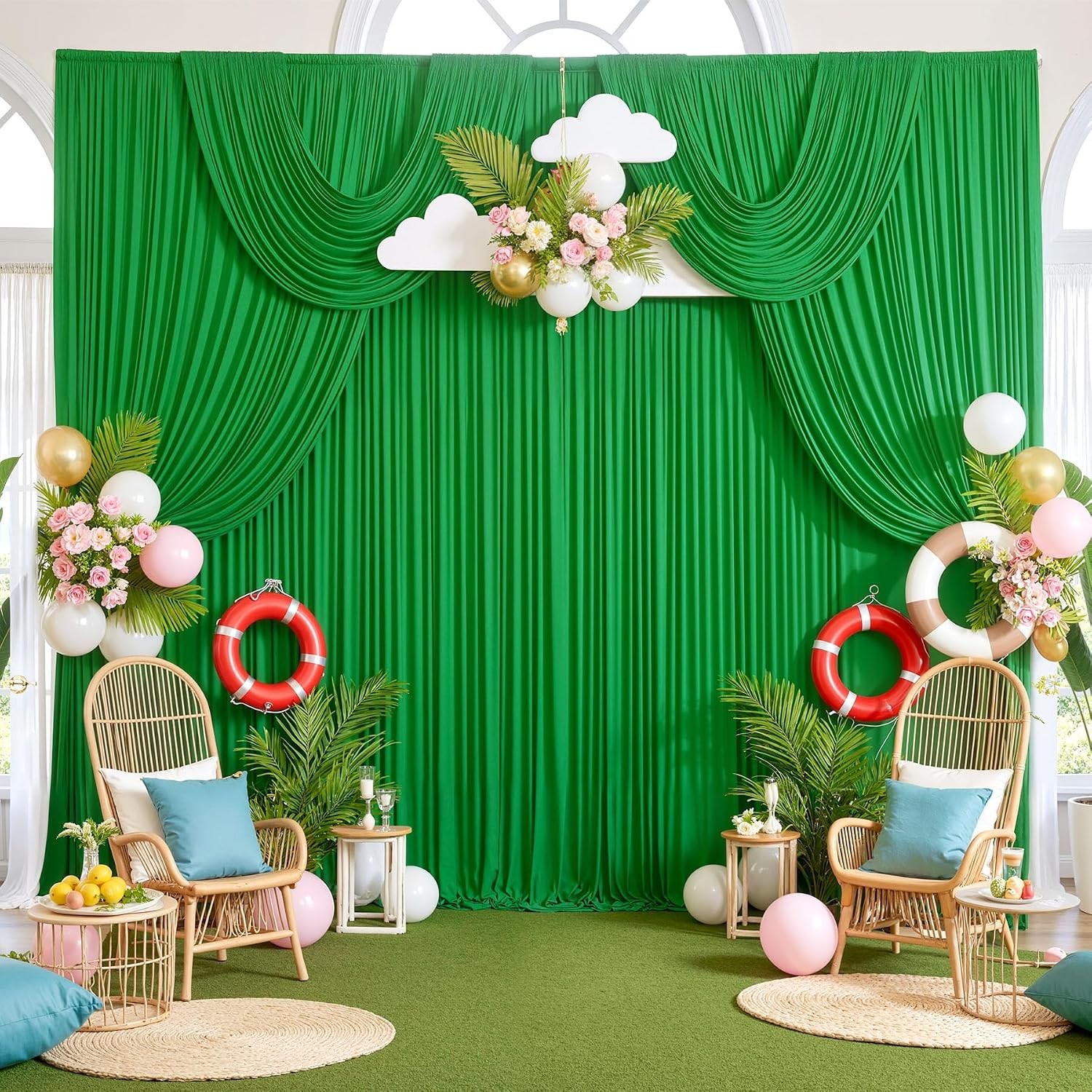 20ft x 10ft Wrinkle Free Black Backdrop Curtains Parties 4 Panels 5x10ft Silky