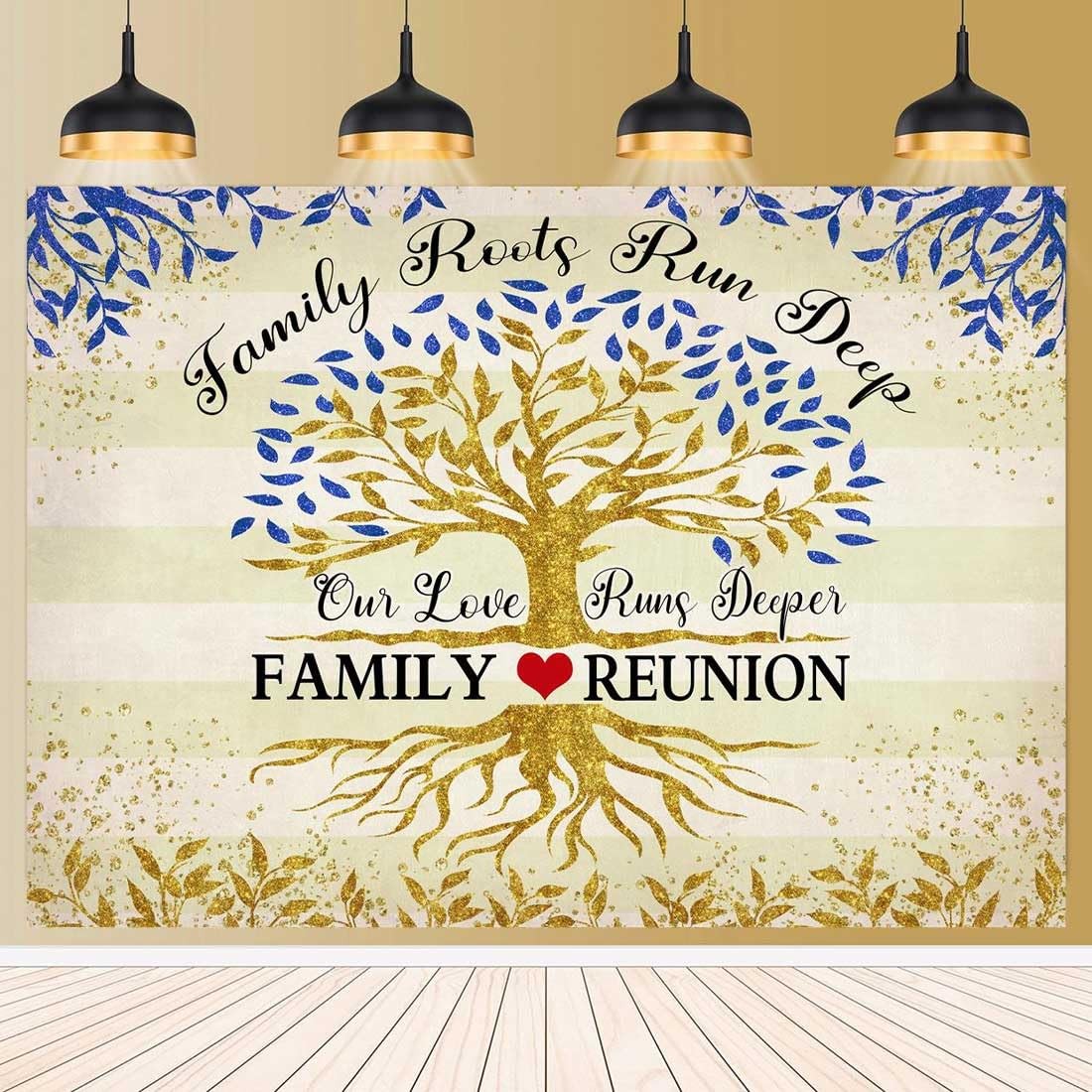 Golden Blue Family Reunion Backdrop Family Tree Leaves Family Members Our Roo…