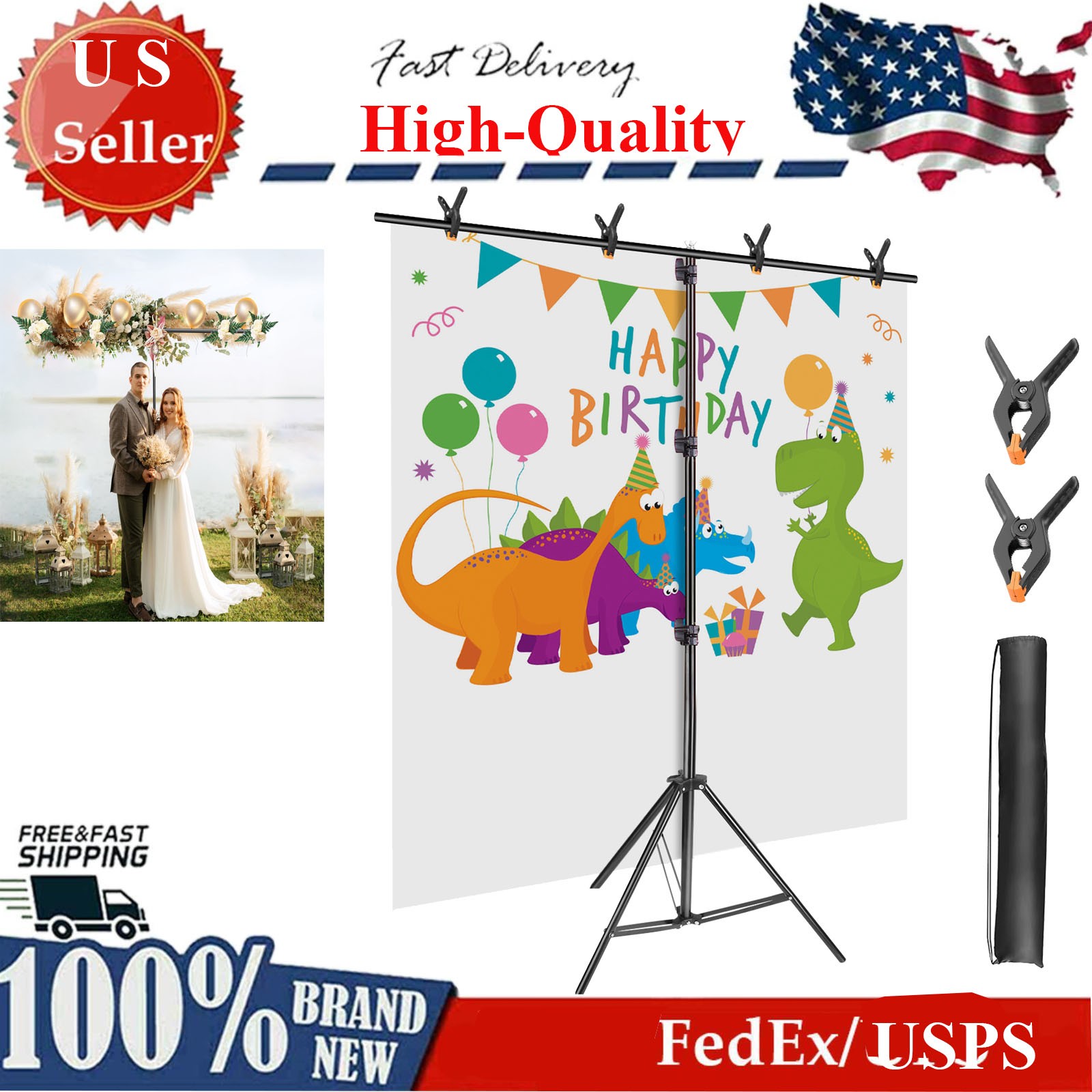 Backdrop Stand Photo Studio Adjustable Background Stand Support Kit 6 Clamps