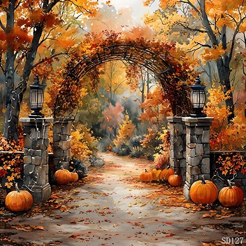 10’x10’CP Pumpkin Doorway Fall Scene Microfiber Fabric background backdrop SD127