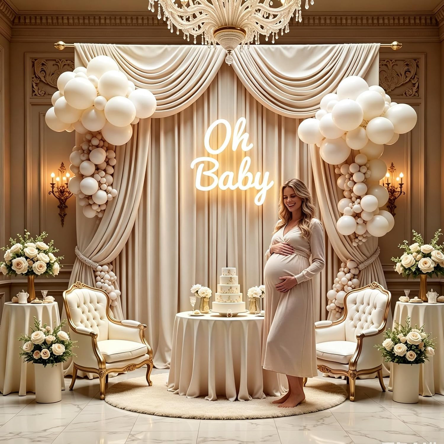 Warm Ivory Backdrop Curtain for Wedding, Polyester Photo Backdrop Drapes – 40FT