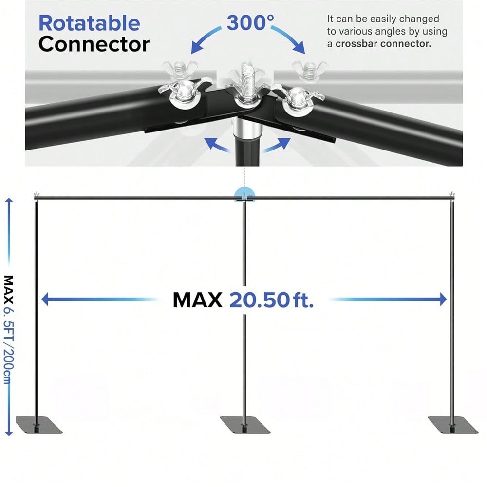 Adjustable 19×6.5ft Backdrop Stand With 360° Connectors Clamps And Carry Bag