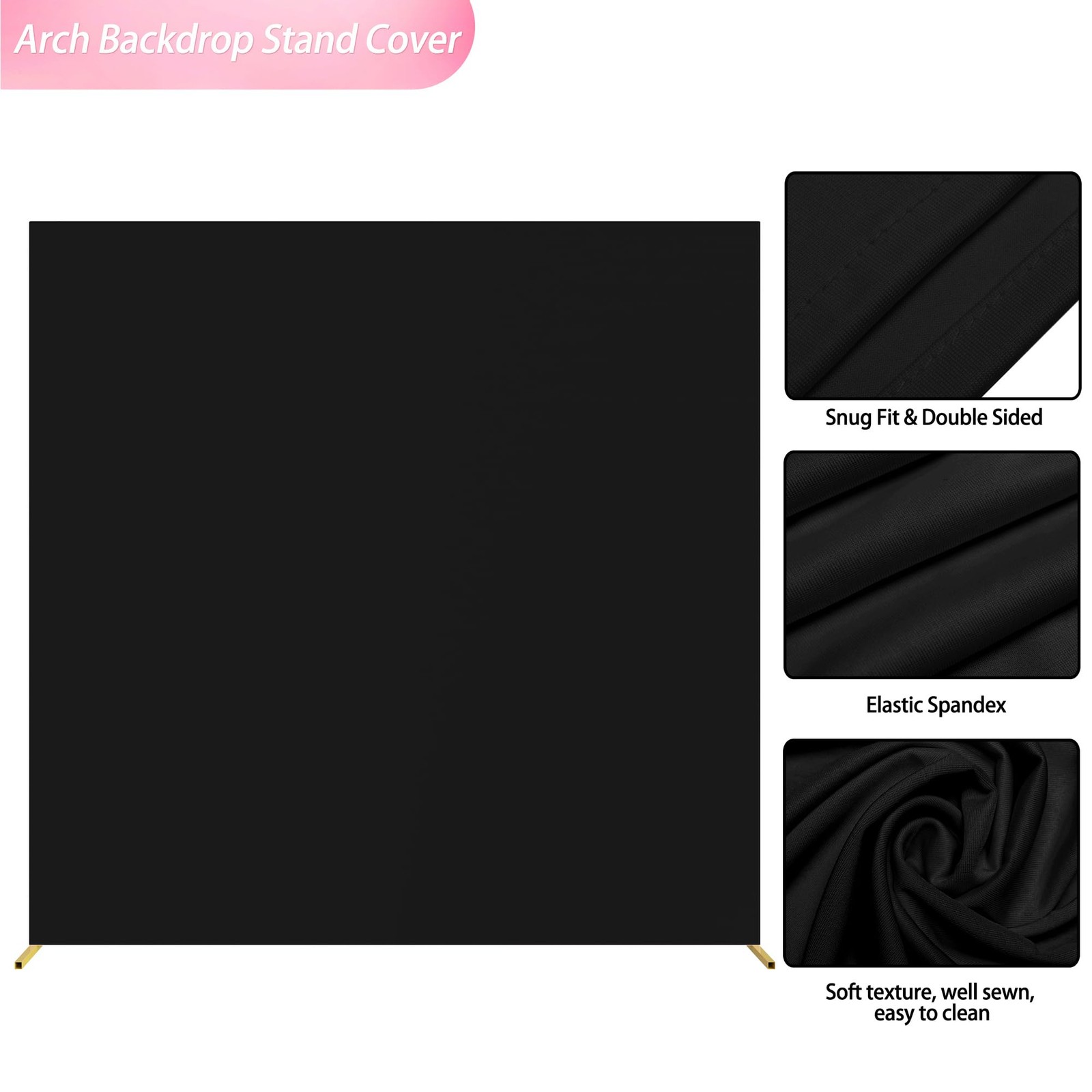 Black Square Wedding Arch Cover 6.6FT – Stretchy Spandex Backdrop for Events