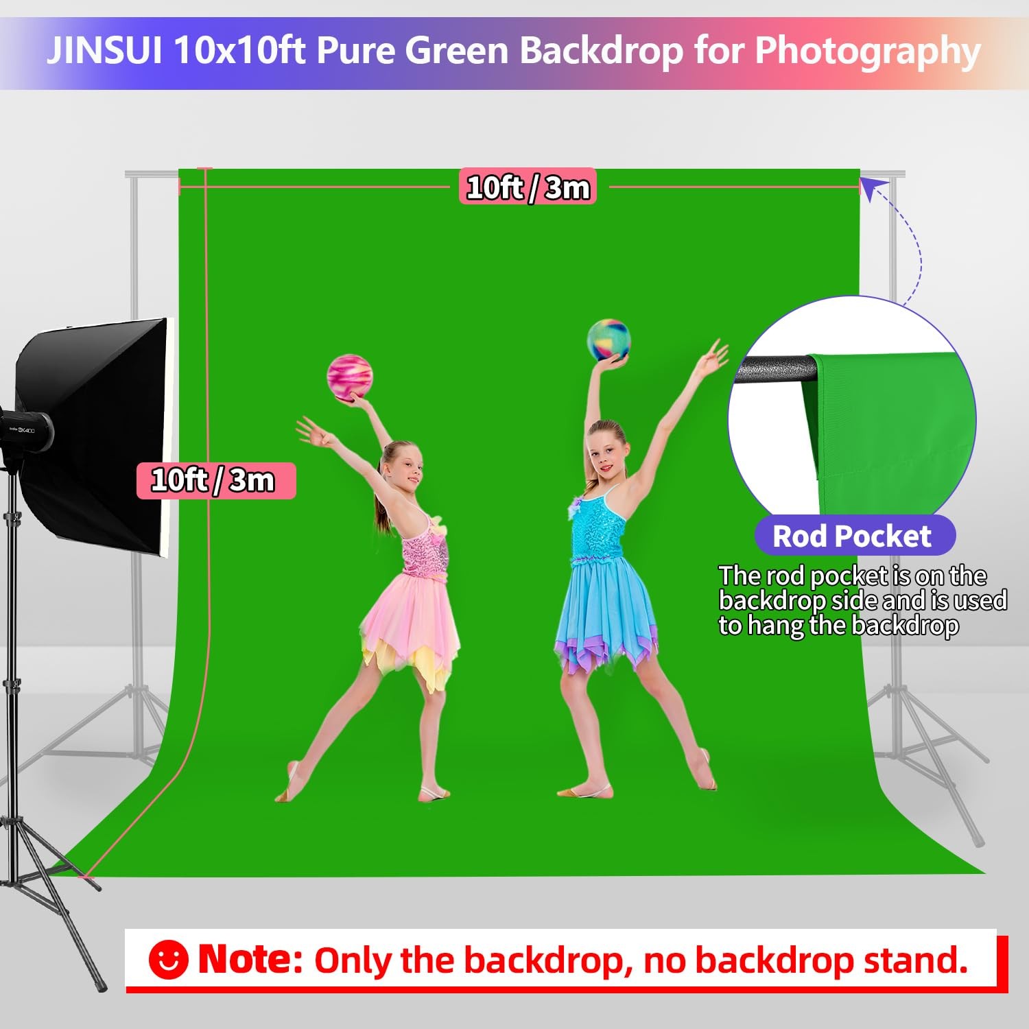 Green Screen Backdrop 10×10 ft, Chroma Key Greenscreen Background for Streami…