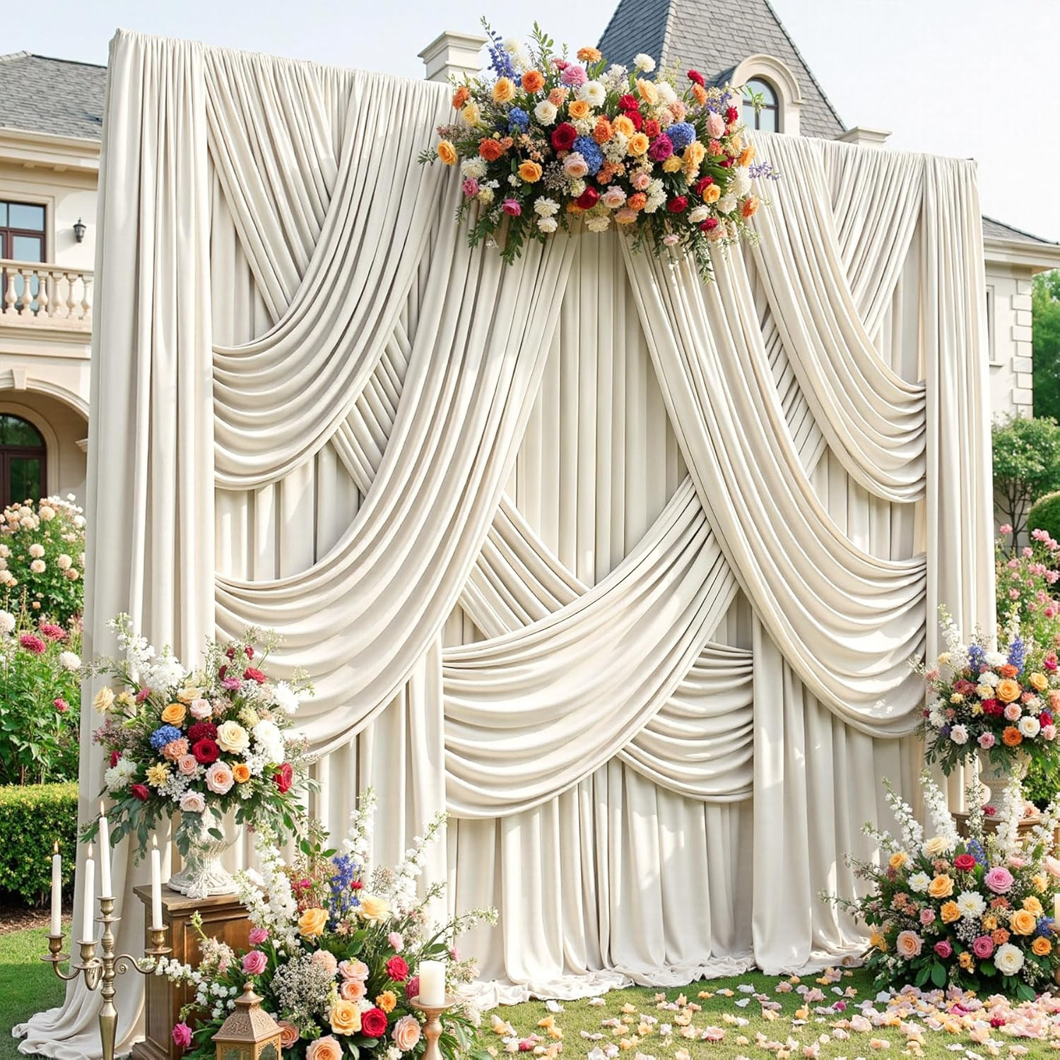 50Ftx15Ft Beige Backdrop Curtains for Parties, Wrinkle Free Polyester Beige Phot