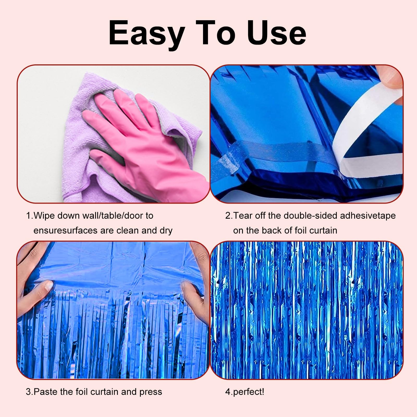 2 PCS Blue Tinsel Foil Fringe Curtain Party Photo Backdrop Decor 3.28×6.56 Ft