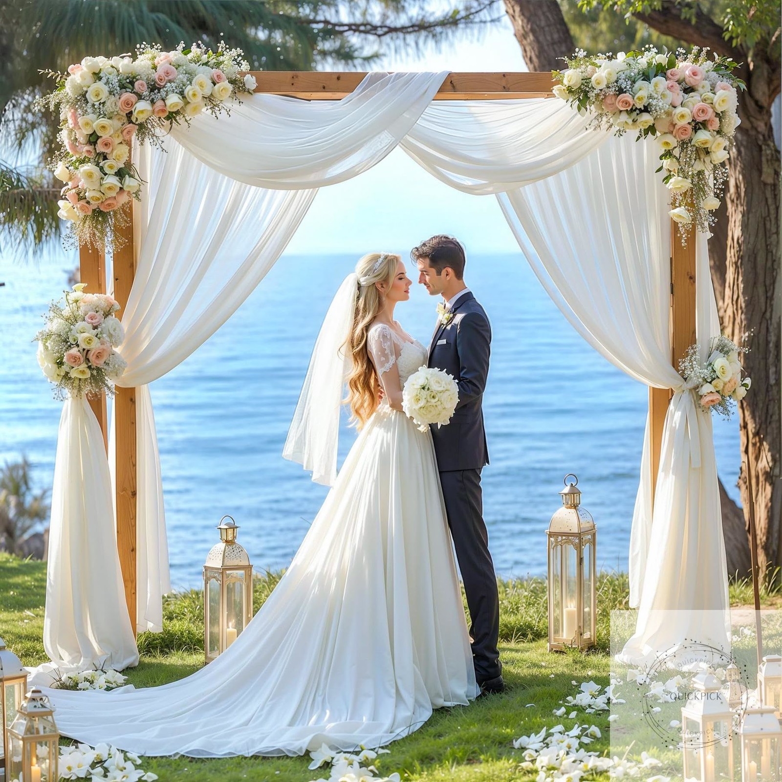 White Wedding Arch Draping Fabric, 2 Packs 29″ x 20FT Sheer Fabric Arch Drapery