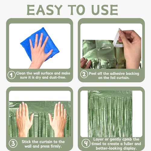 2 Pack Party Decorations, Matte Foil Fringe Curtain Pack of 2 Sage Green