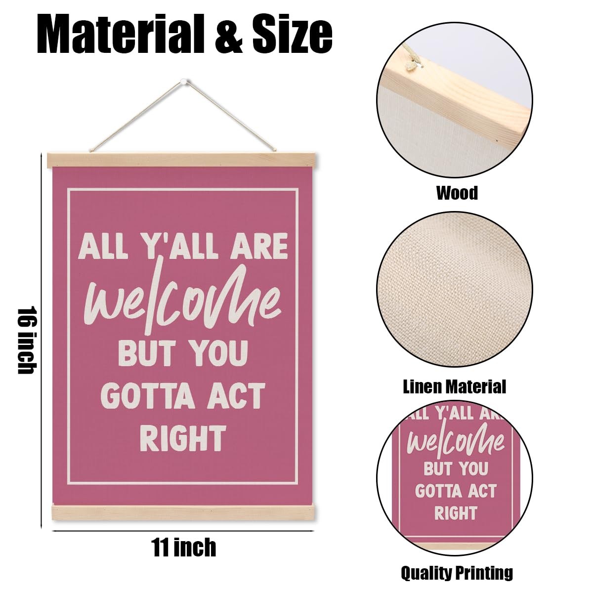 Pink Funny Welcome Sign Wall Art Poster Hanger Frame, Door Signs Posters Wall…