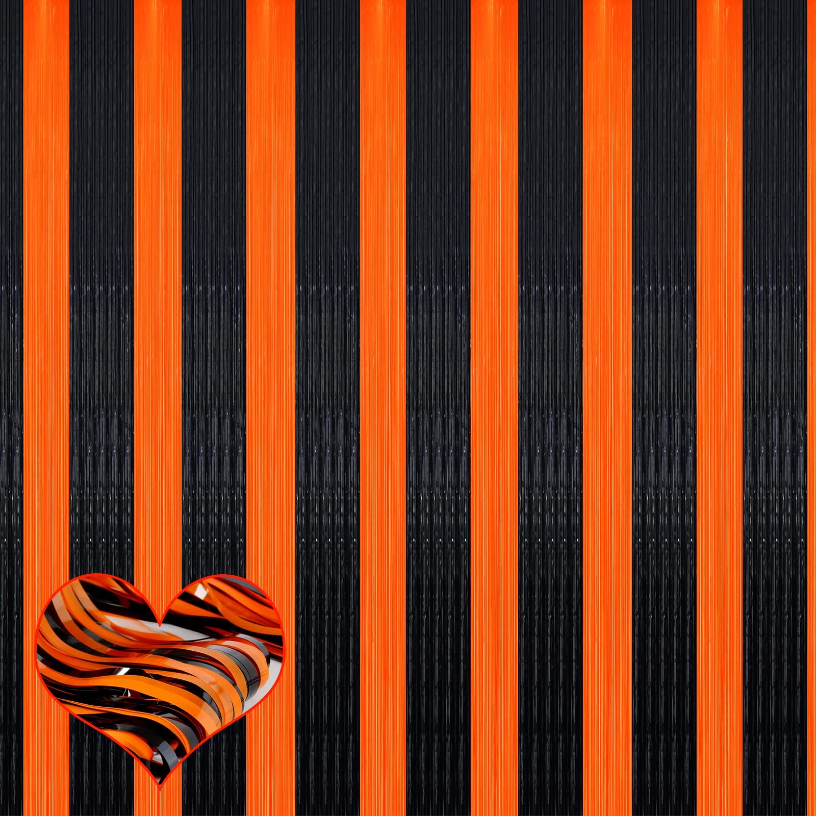Black Orange Fringe Curtain Backdrop 4 PCS 3.2×9.8ft Metallic Tinsel Prop