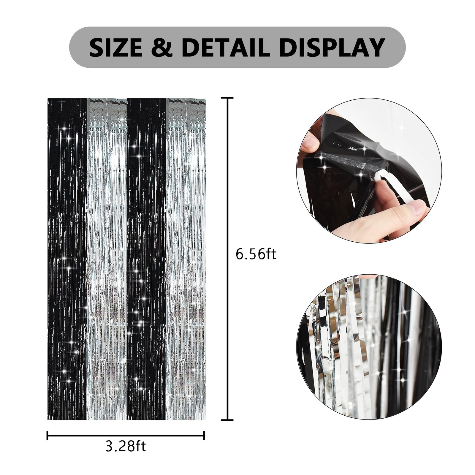 Silver Black Foil Fringe Curtain Metallic Door Streamers Photo Booth Backdrop
