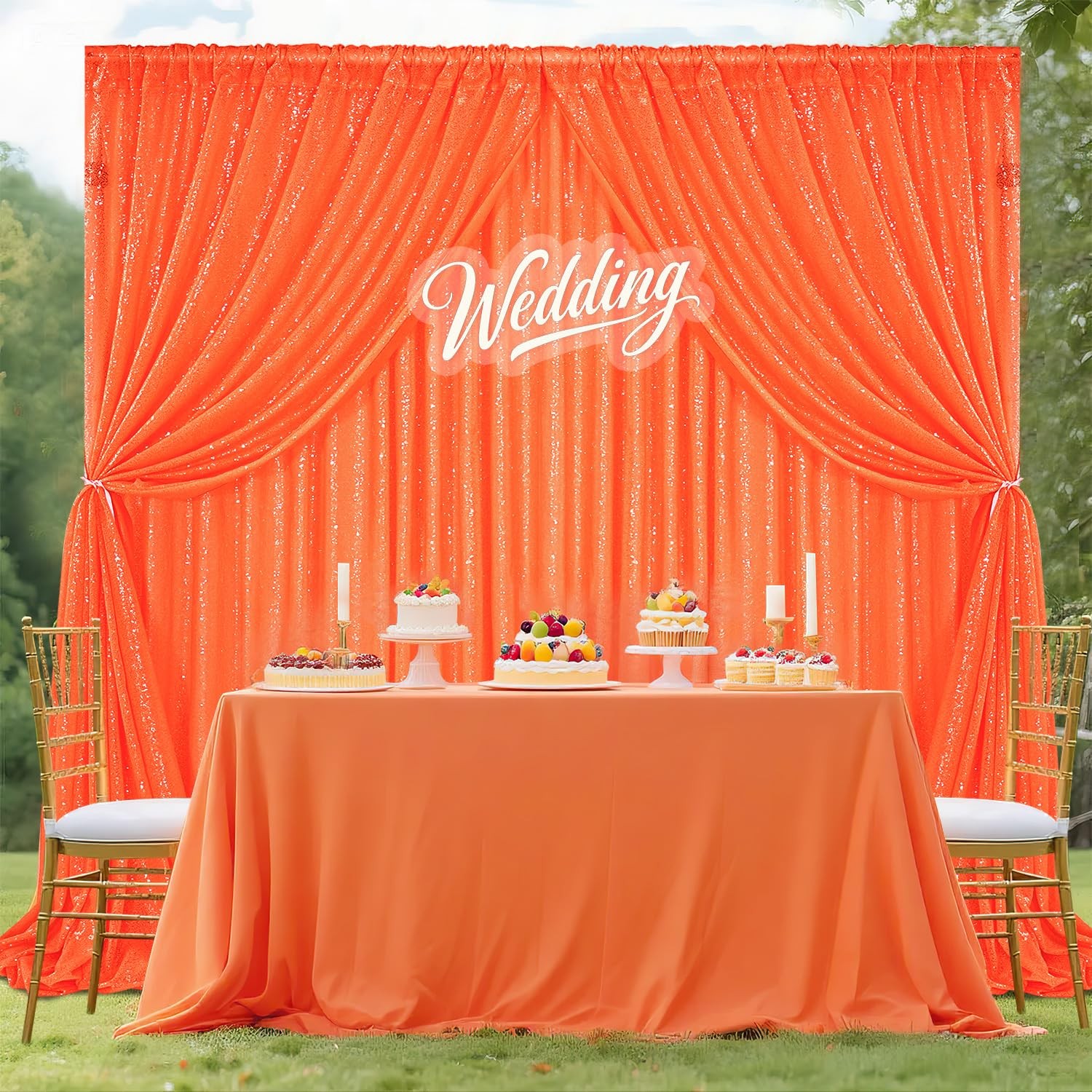 Orange Glitter Shimmer Sequin Halloween Party Photo Backdrop 2×8 Ft 4 PCS