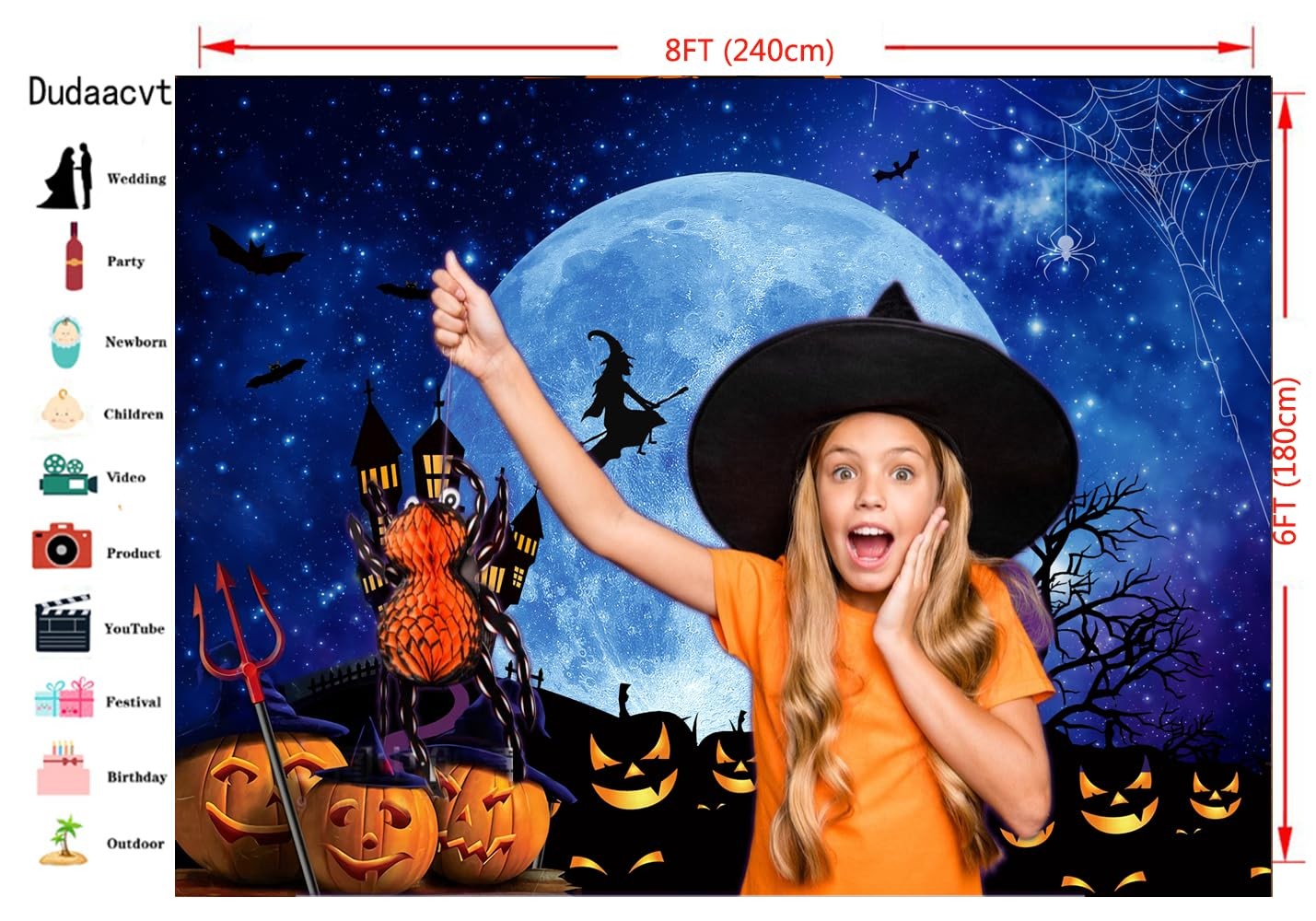 8x6ft Halloween Backdrop Horror Moon Night Haunted Castle Party Decoration