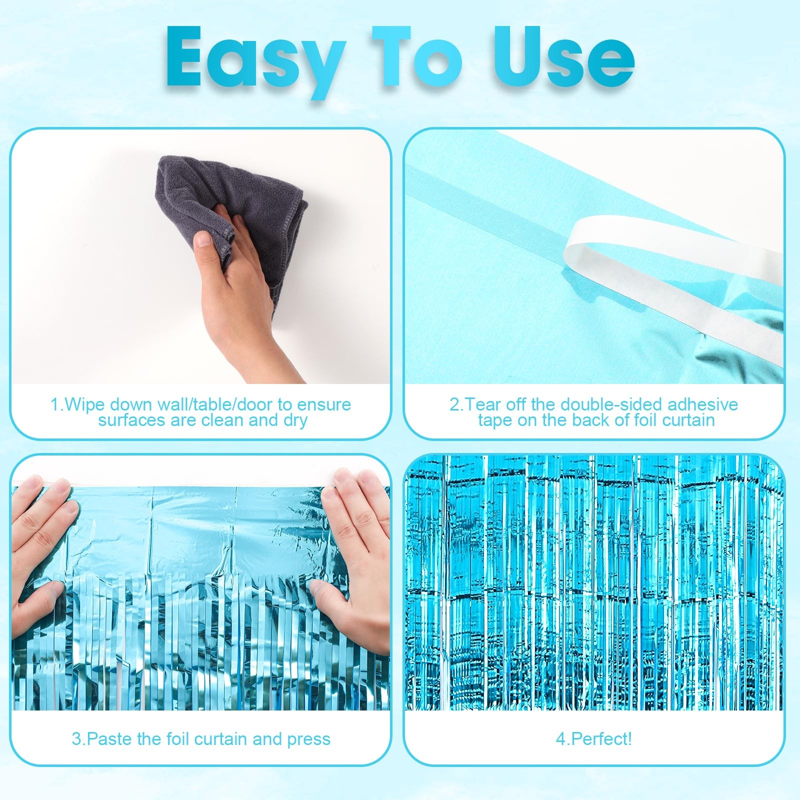 3 Pack 3.3×8.2 Ft Light Blue Foil Fringe Backdrop Curtains Tinsel Streamers