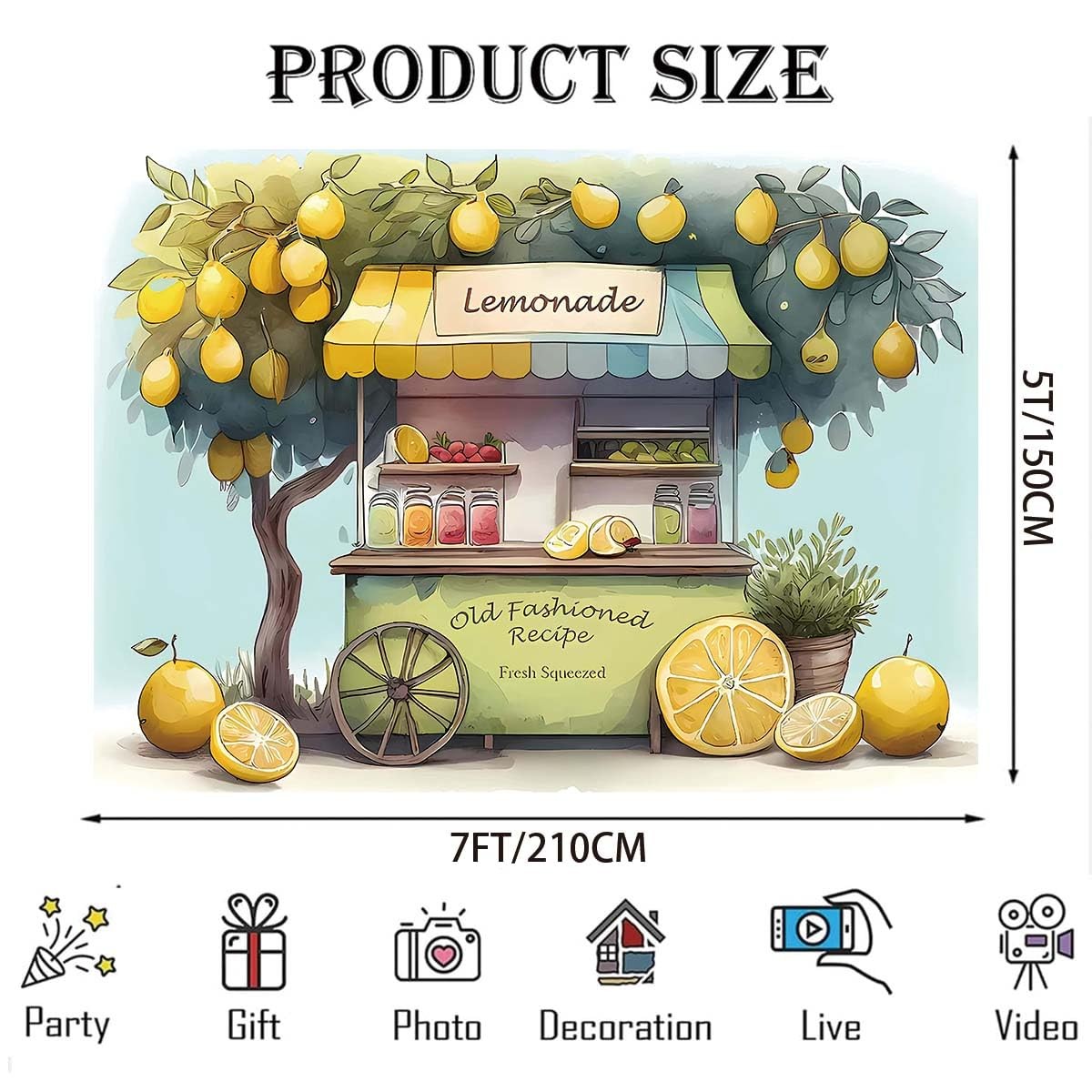 7x5Feet Summer Fruit Lemon Stand Market Photography Backdrop Kids Birthday